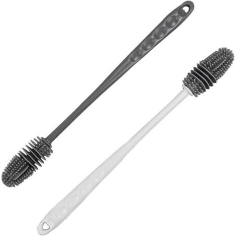 Set Mit 2 Langen Flaschenbürsten, Wiederverwendbare Silikonbürsten Zur Reinigung Von Flaschen, Gläsern Und Thermoskannen.