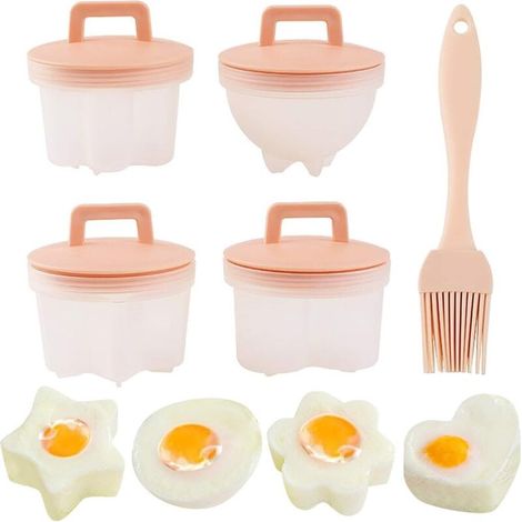 4-teiliges Eierpochierer-set: Bpa-freier Eierpochierer, Eierformen, Eierpochierer Mit Antihaft-pinsel, Rosa, Perfekt Fürs Frühstück.