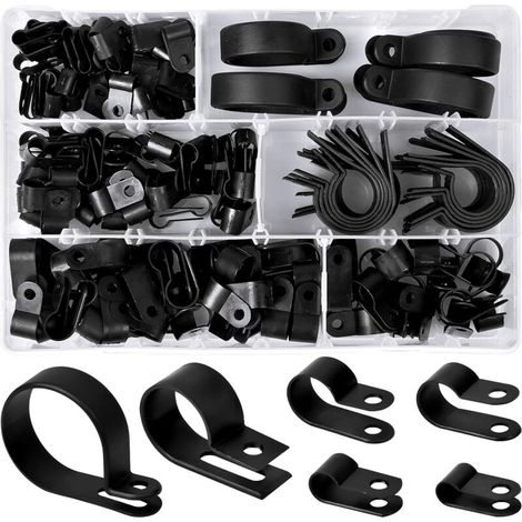 200 Stück Nylon-kunststoffclips, R-klemmen, Schlauchschellen, 6 Größen 3/16'' 1/4'' 3/8'' 1/2'' 3/4'' 1 1/8'' Befestigungselemente Für Draht, Kabel, Schlauch (schwarz)