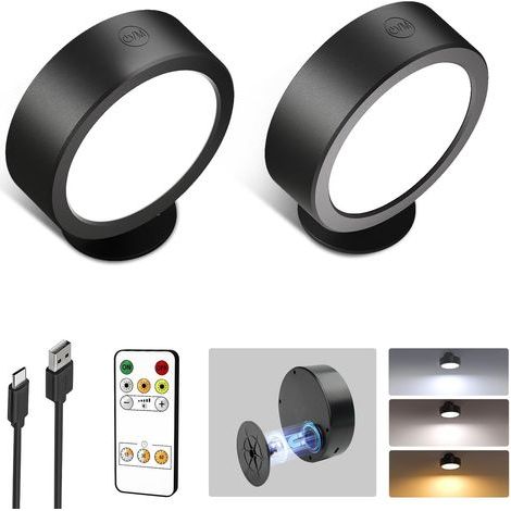 Wiederaufladbare Kabellose Wandleuchte Für Den Innenbereich, 3200-mah-akku, Dimmbare Led-wandleuchte Mit 12 Farbmodi, 360°-drehung Und Touch-tasten Für Wohnzimmer, Schlafzimmer, Nachttisch, Flur, Schw