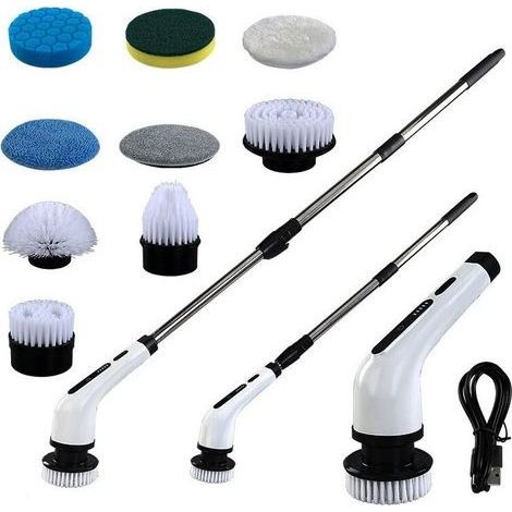 9-in-1 Multifunktions-elektroschrubber, Hohe Leistung, 2 Einstellbare Geschwindigkeiten, Für Badezimmer, Badewanne, Toilette, Küche Und Dusche (weiß)
