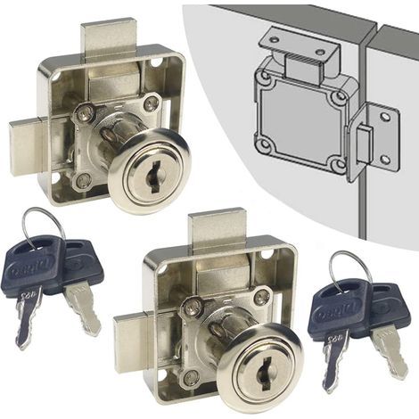 Set Aus 2 Sicherheitsschlössern Für Türen Und Schubladen (zusammenschließend). Doppelriegel (rechts An Der Tür Montiert). Für Türen Mit Einer Stärke Von 15 Mm (3/5 Zoll Bis 7/8 Zoll).
