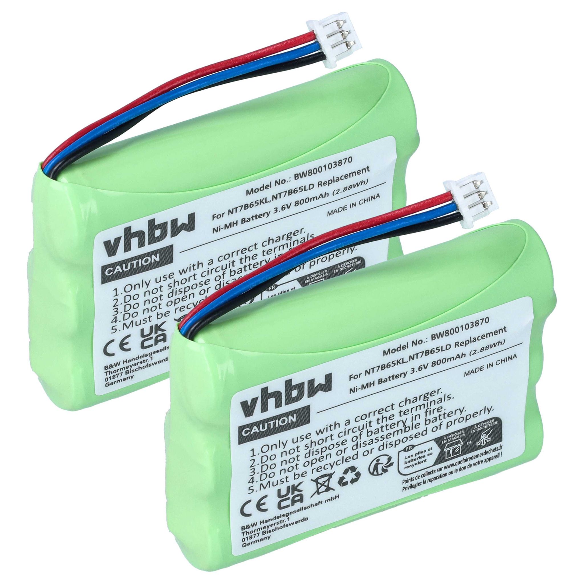 Vhbw 2x Akku Kompatibel Mit Bosch Atus De1-bx, Atus Dect 6000 Schnurlos Festnetz Telefon (800 Mah, 3,6 V, Nimh)