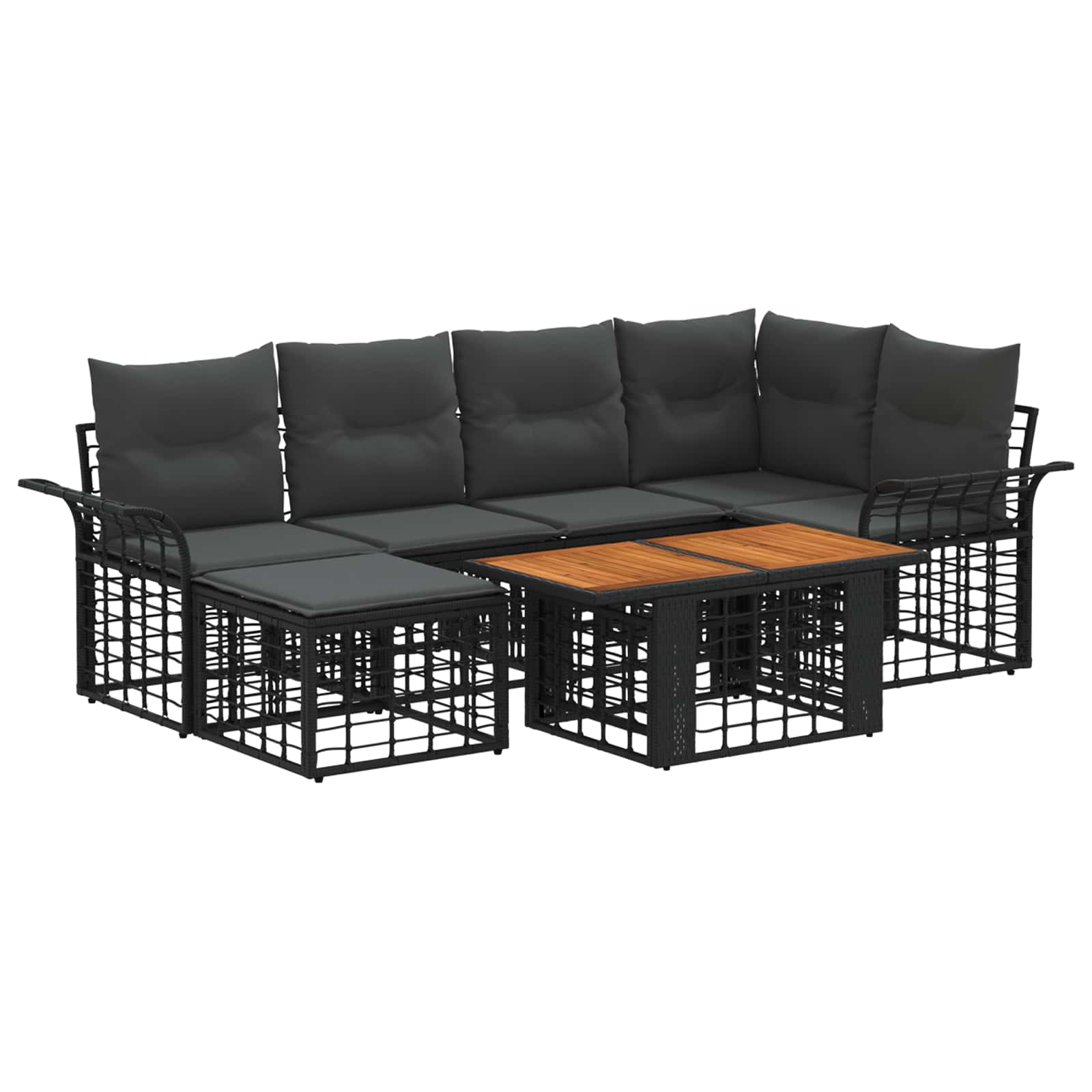 Gartensofa-set 7 Stk. Schwarz Und Dunkelgrau 100 X 55 X 73 Cm Vidaxl