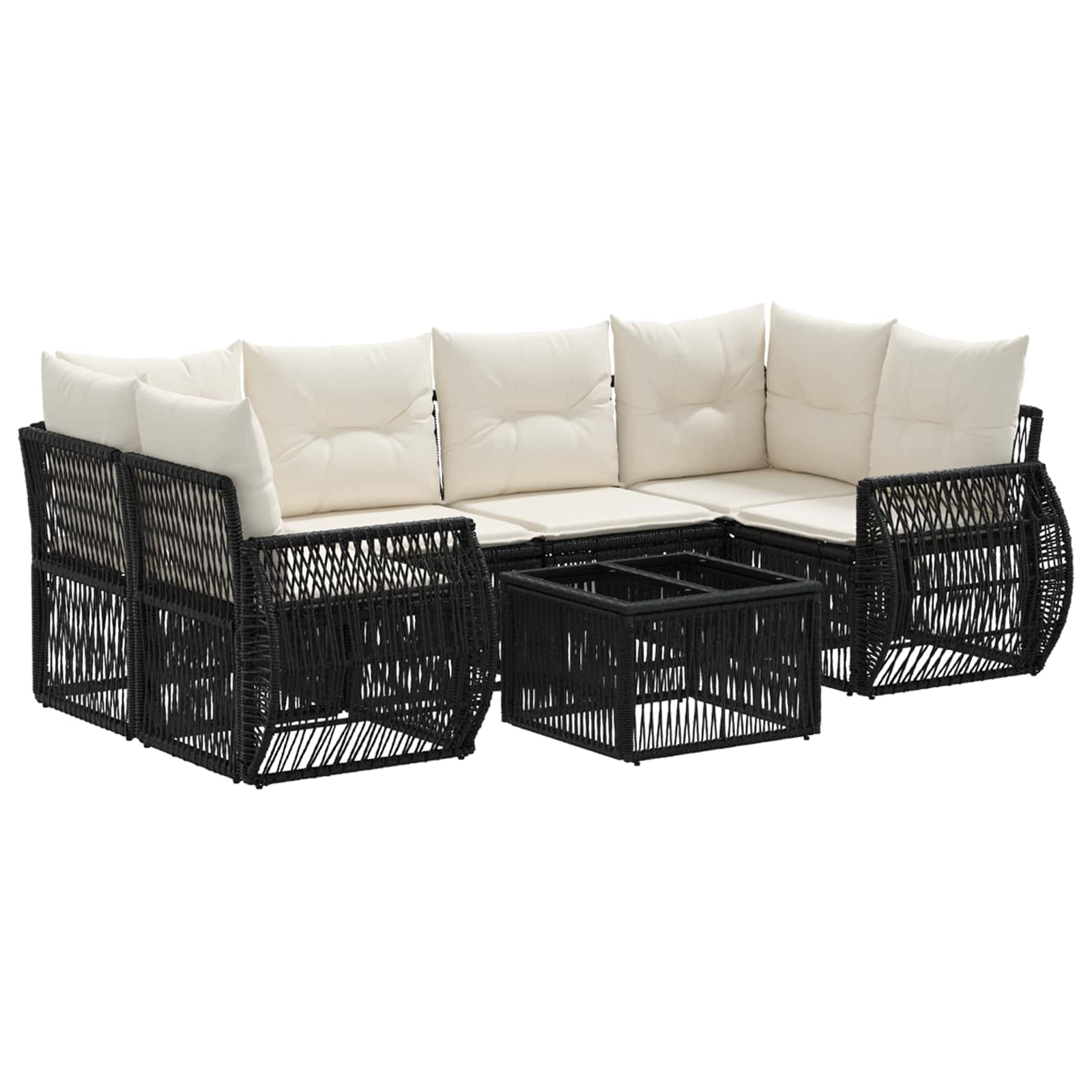 Gartensofa-set 7 Stk. Schwarz 55 X 55 X 37 Cm Poly-rattan Vidaxl