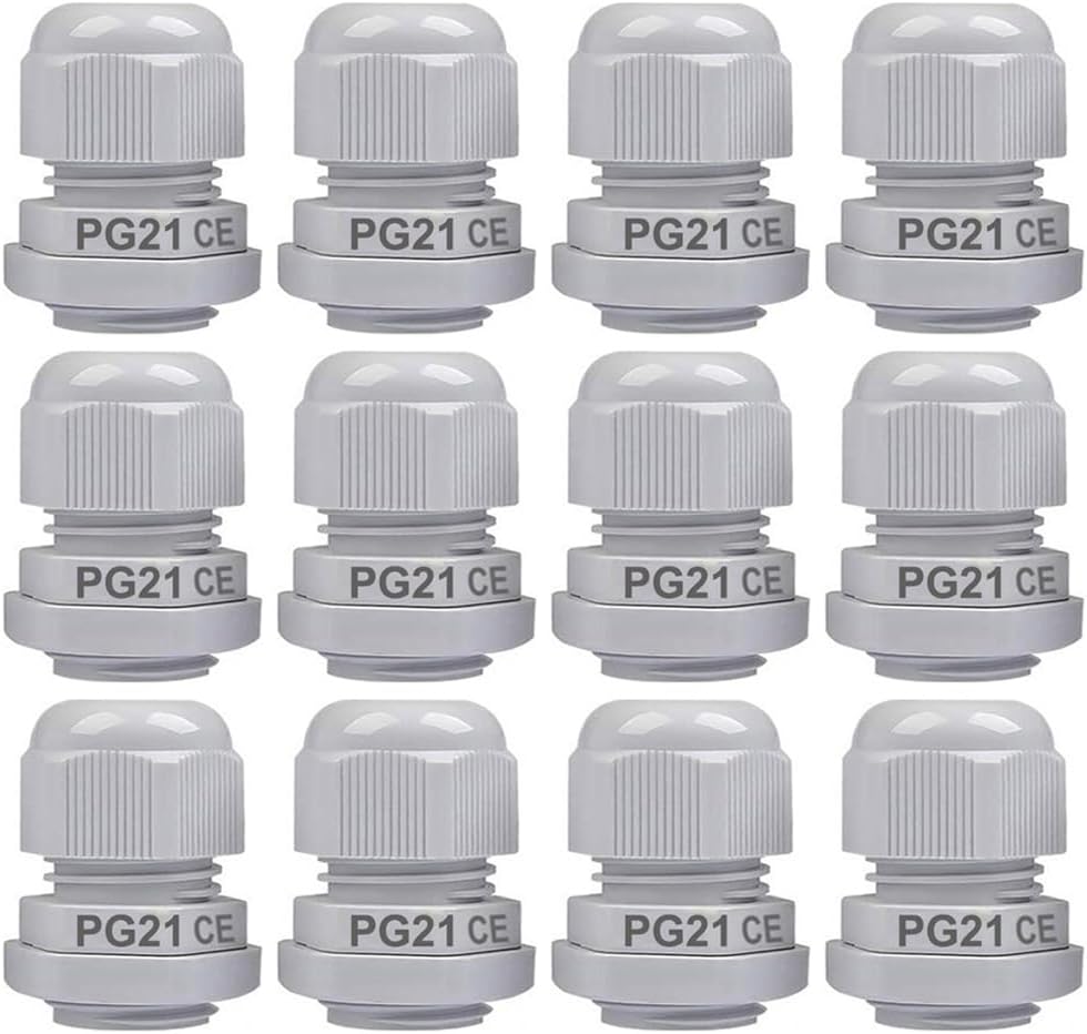 12x Pg21 Kabelverschraubungen Aus Weißem Kunststoff, Wasserdicht Ip68, Verstellbar 13-18 Mm, Industrieller Kabelschutz