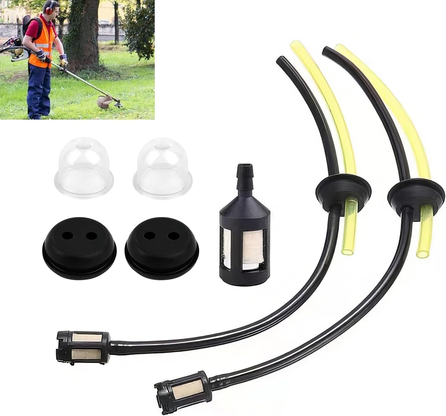 7-teiliges Universal-kraftstofffilter-set Mit Schwarzen Und Gelben, Robusten Gummischläuchen Für Rasenmäher, Freischneider Und Kettensägen