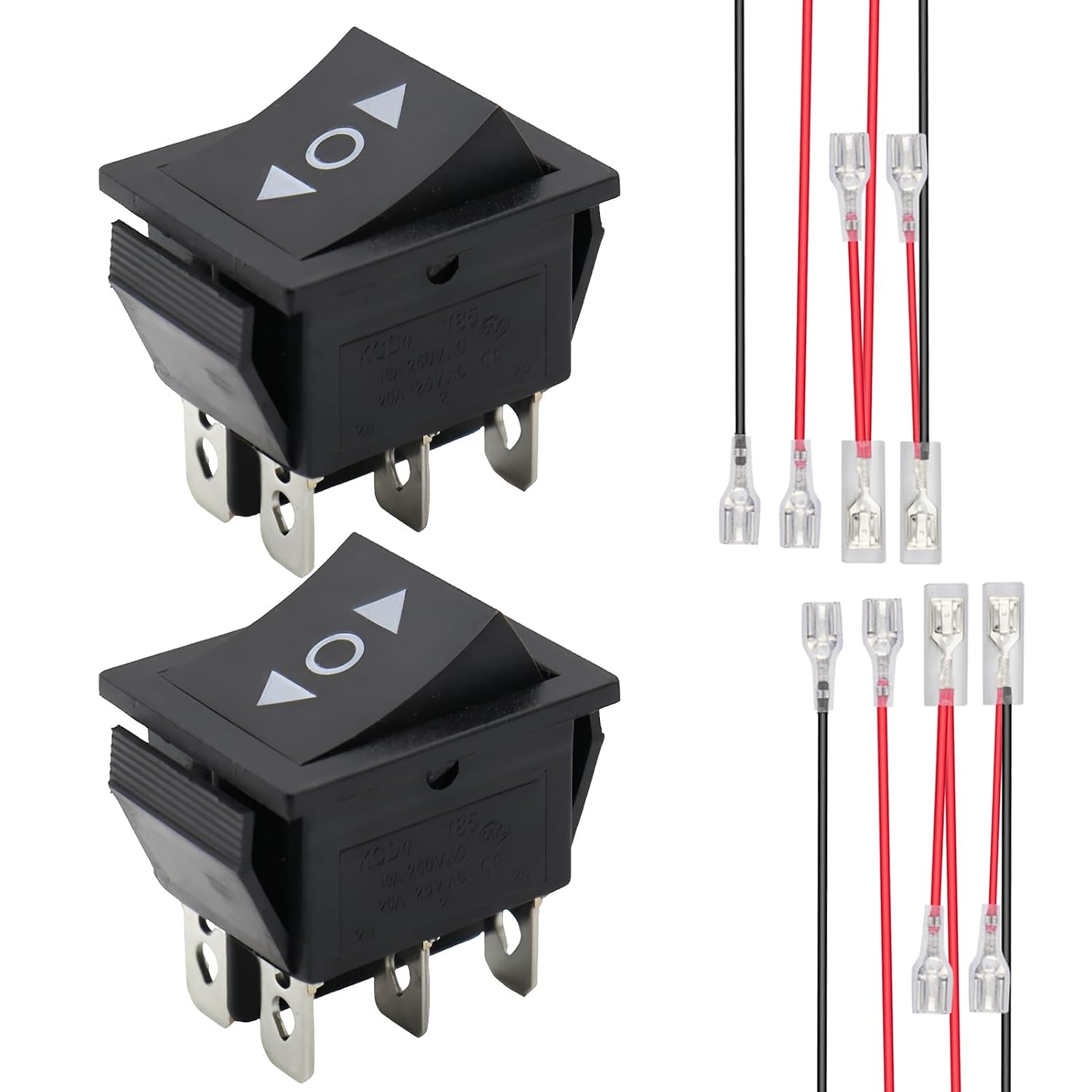 2er-pack Dpdt-taster (momentan), 6-polig, Polaritätsumkehr, 12 V/250 V, Mit Anschlusskabeln Für Gleichstrommotoren, Aktuatoren Und Kfz-anwendungen