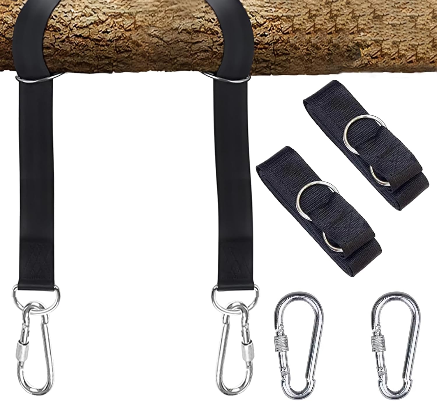 Nylon-hängemattengurte Mit Stahlkarabinern, Robuste Und Verstellbare Schaukelbefestigung Ohne Werkzeug Für Garten, Terrasse Und Außenbereich