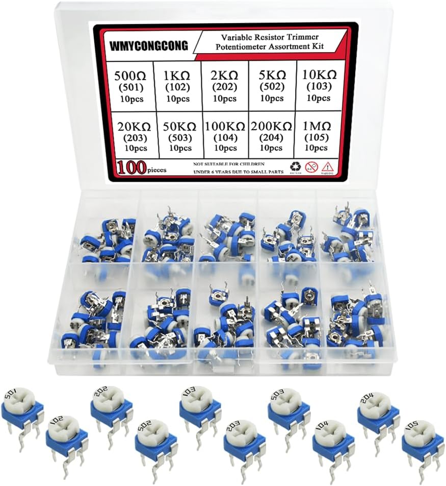 Set Mit 100 6-mm-potentiometern, Einstellbereich Oben, Variabler Widerstand 500 Ω Bis 1 Mω, Elektronische Bauteile Für Heimwerkerprojekte Und Reparaturen