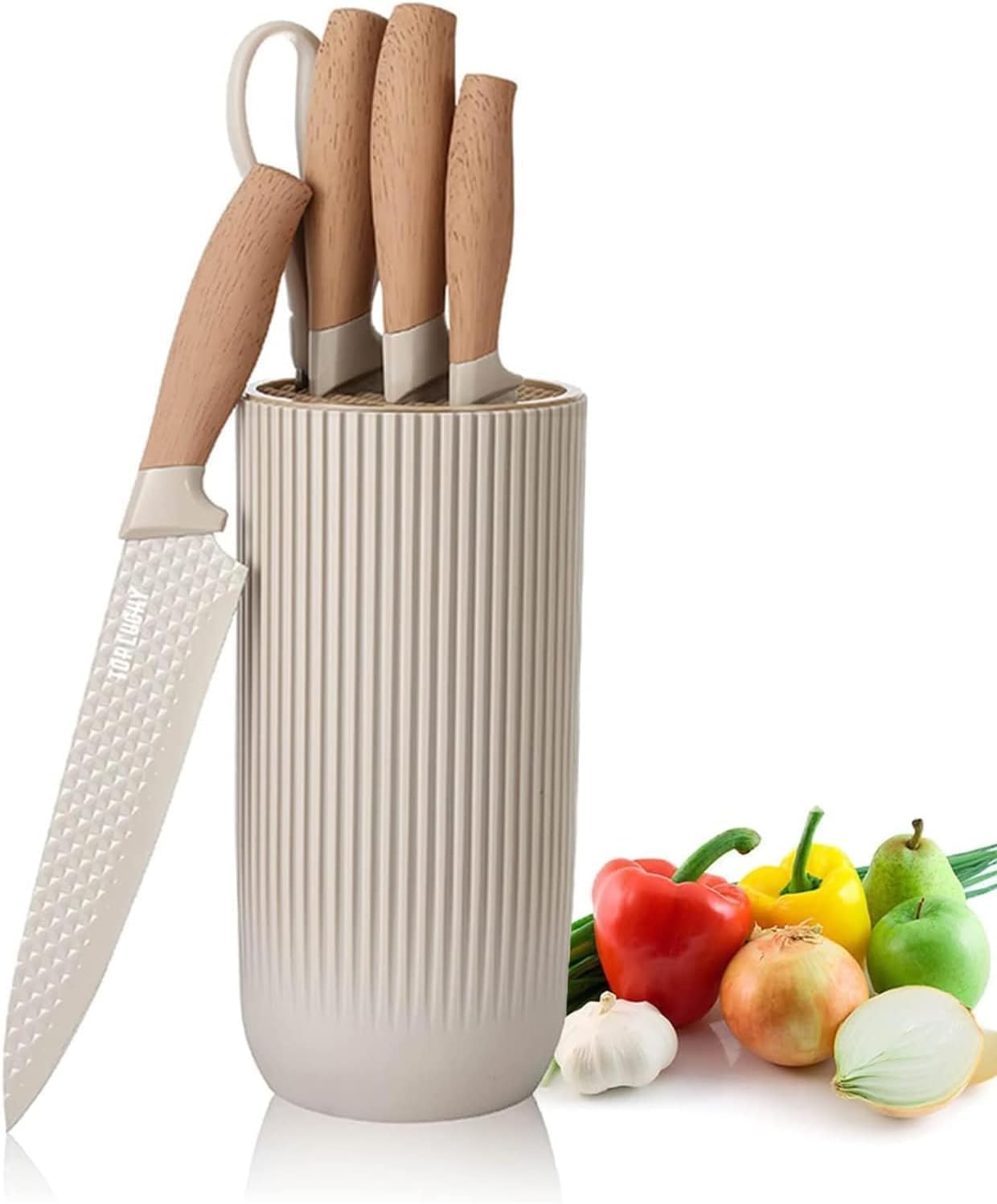 6-teiliges Messerset – Edelstahl – Antihaftbeschichtung Im Sterndesign – Ergonomischer Griff – Für Küche, Haushalt Und Gastronomie – Schwarz/khaki