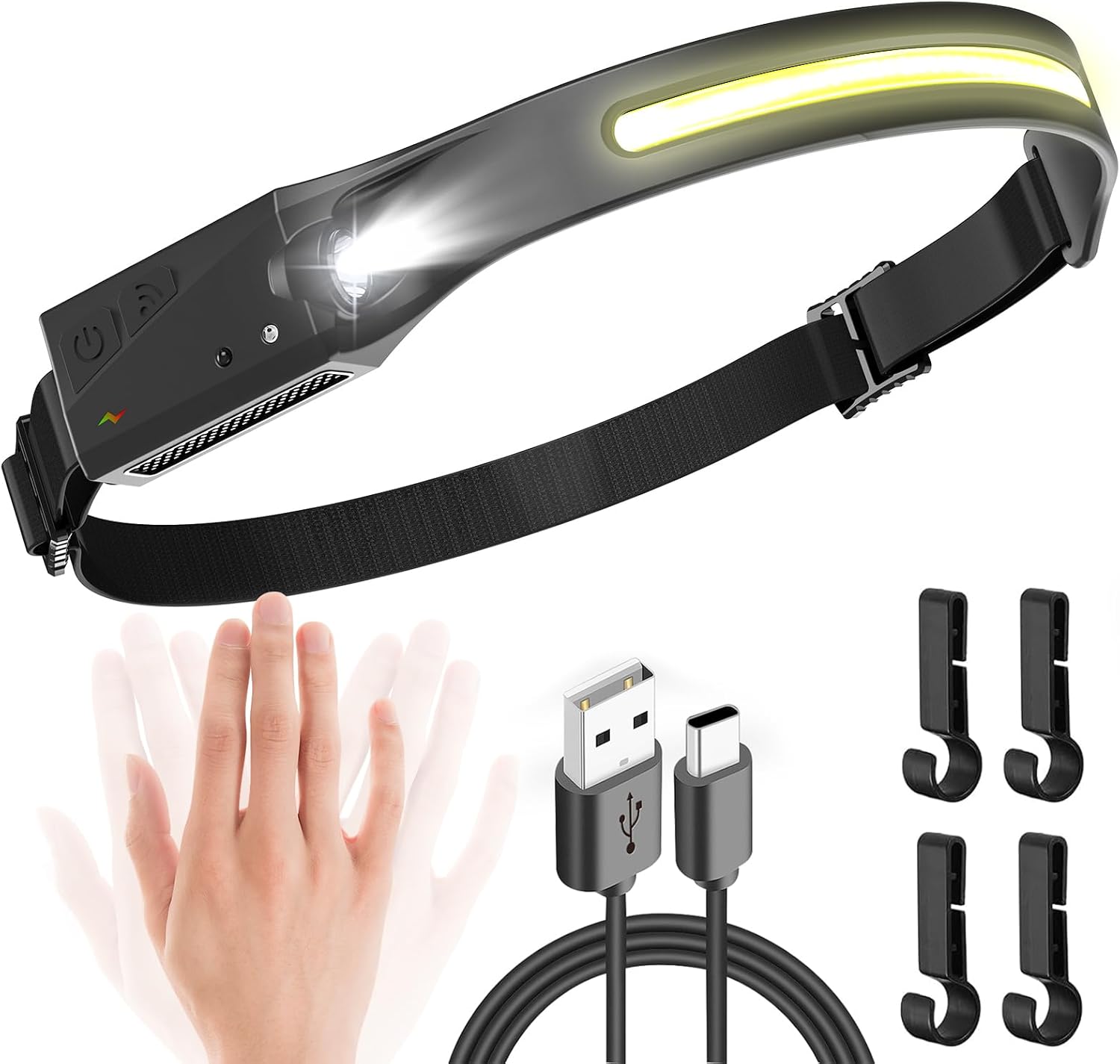 Led-stirnlampe – 1 Stück – Abs Und Silikon – 5 Modi Und Bewegungssensor – Wandern Und Basteln – Schwarz