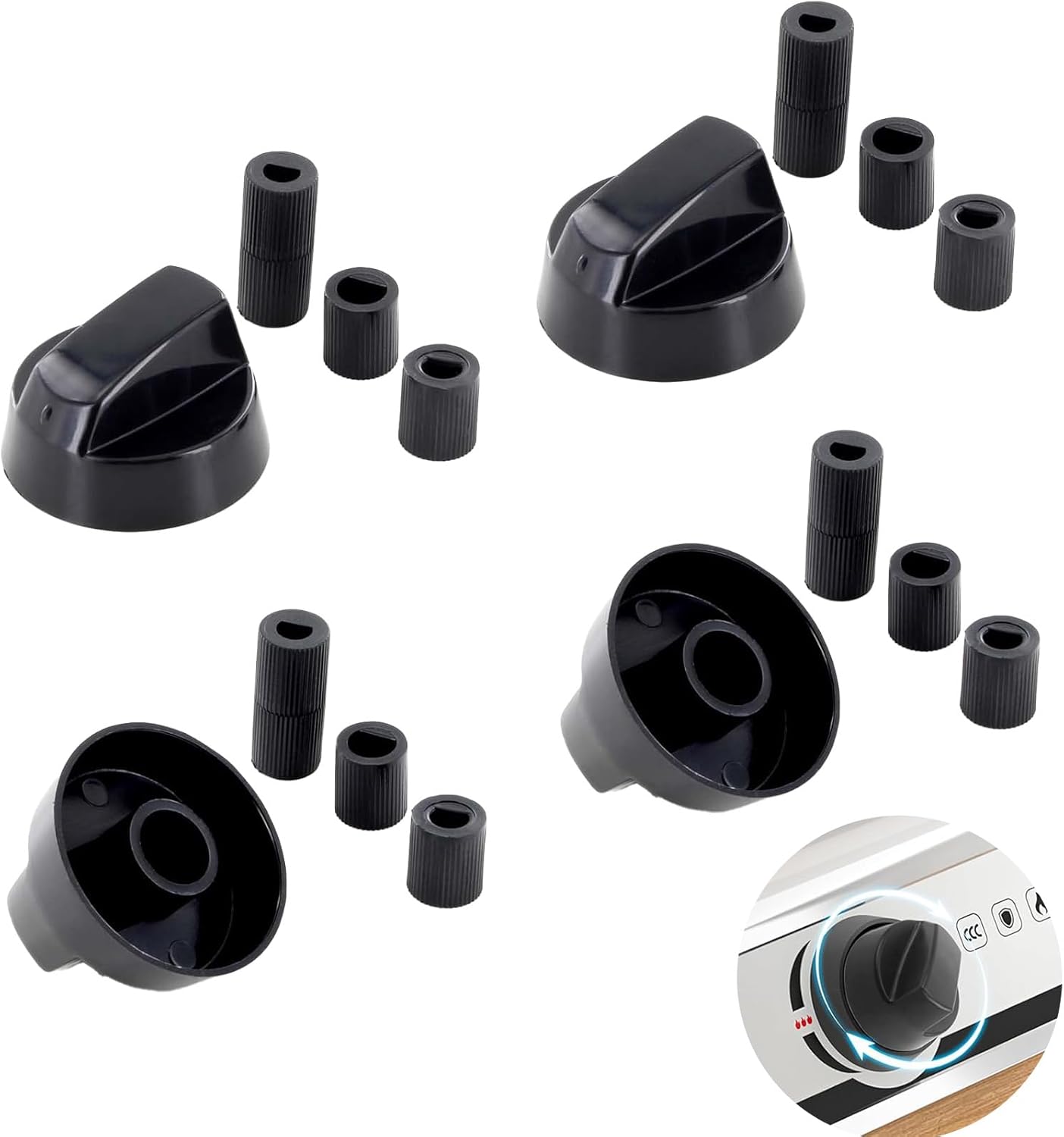Herdknöpfe – 4er-set – Schwarz – Universell Drehbar – Gas Und Elektro – Mit 12 Adaptern
