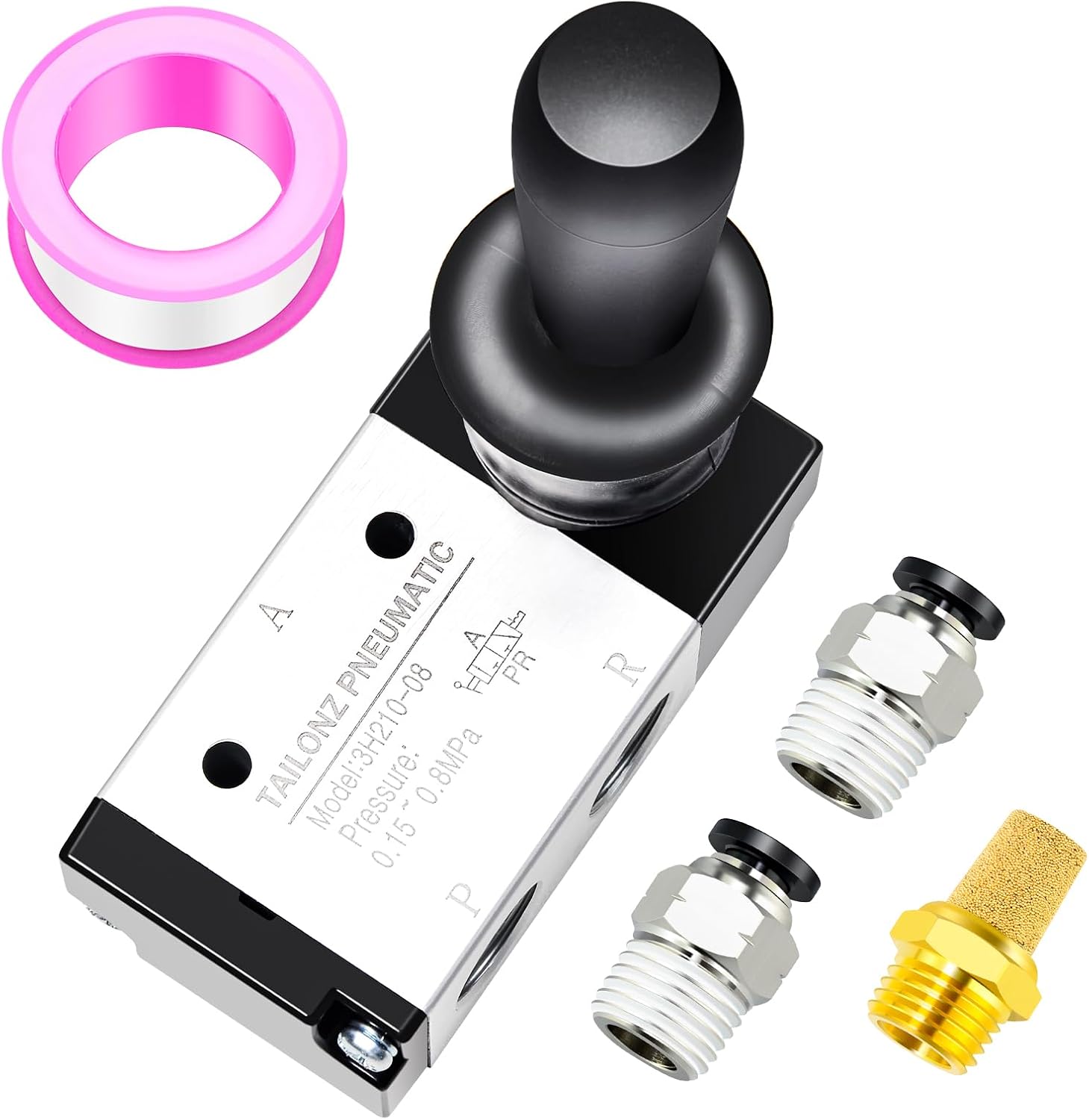 Pneumatisches 3-wege-ventil, 2 Positionen, 1/4"-bsp-aluminiumgehäuse. Manuelle Und Zug-druck-steuerung. Integrierte Druckluftfilterung.
