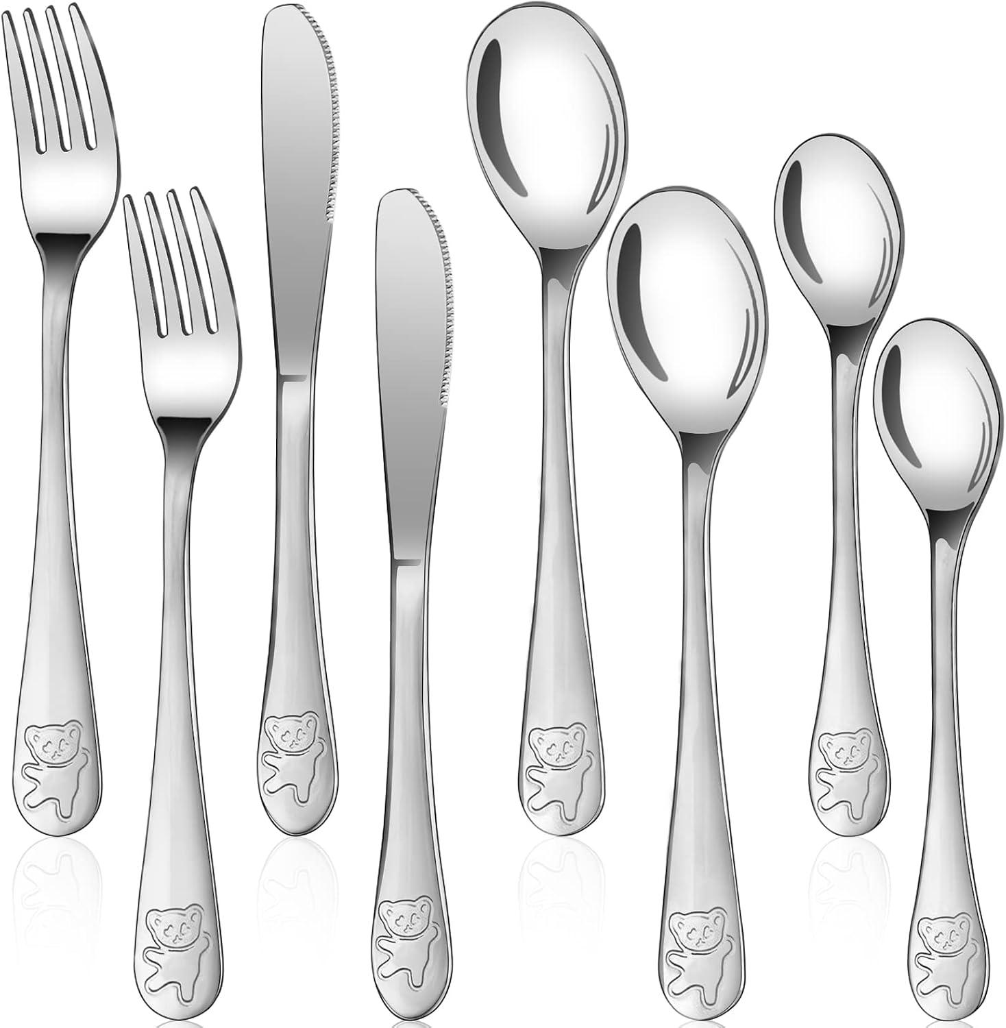 Kinderbesteck-set Aus Edelstahl – 8-teilig – 18/0-edelstahl Mit Hochglanzpolitur – Ergonomisch Für Zuhause Und Schule – Silver Bear