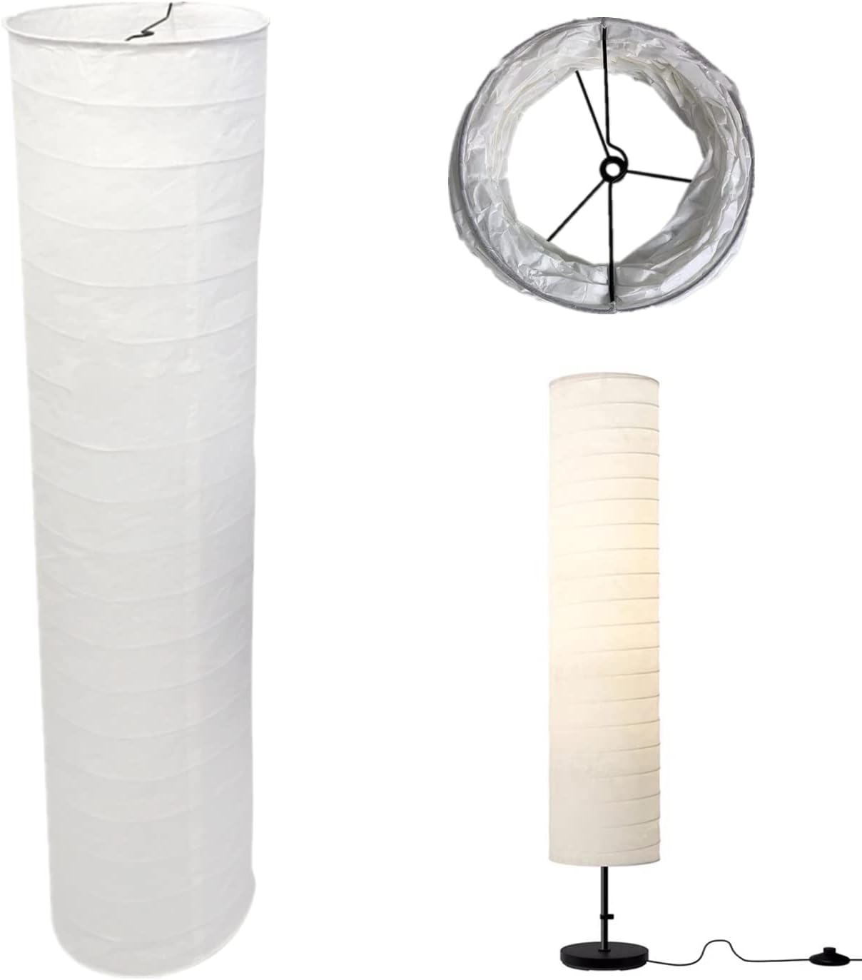 Lampenschirm – 1 Stück – Reispapier Und Metall – Diffuses Licht – Wohnzimmer, Schlafzimmer, Hotel – Weiß, 22 X 94 Cm