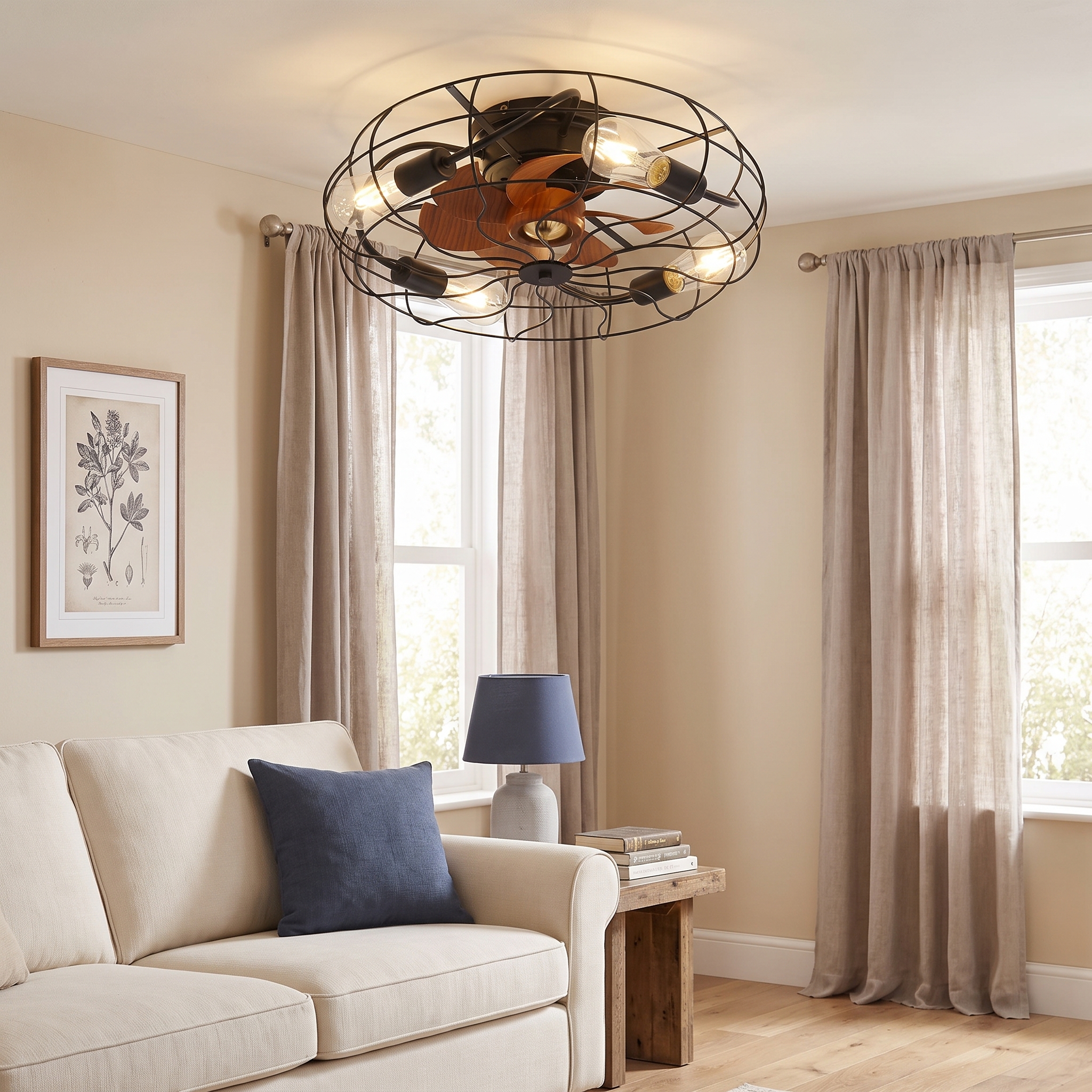 Deckenventilator Mit Beleuchtung 20 Zoll 7 Flügel Fernbedienung Leiser Dc-motor Industrie-stil Schwarz