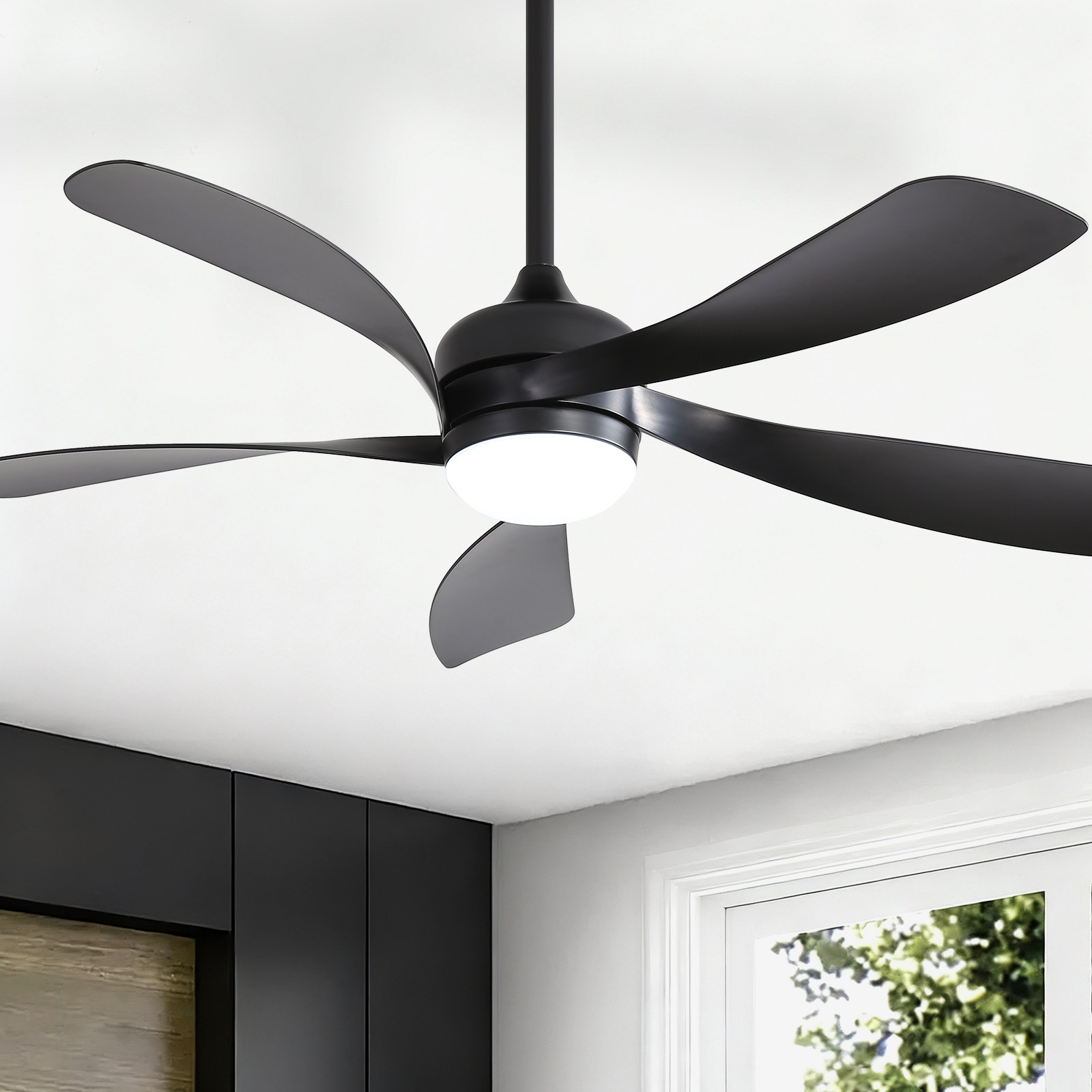 Deckenventilator Mit Beleuchtung 42 Zoll, Leiser Dc-motor, Timer & Fernbedienung, 5 Abs-flügel, Modern, Schwarz