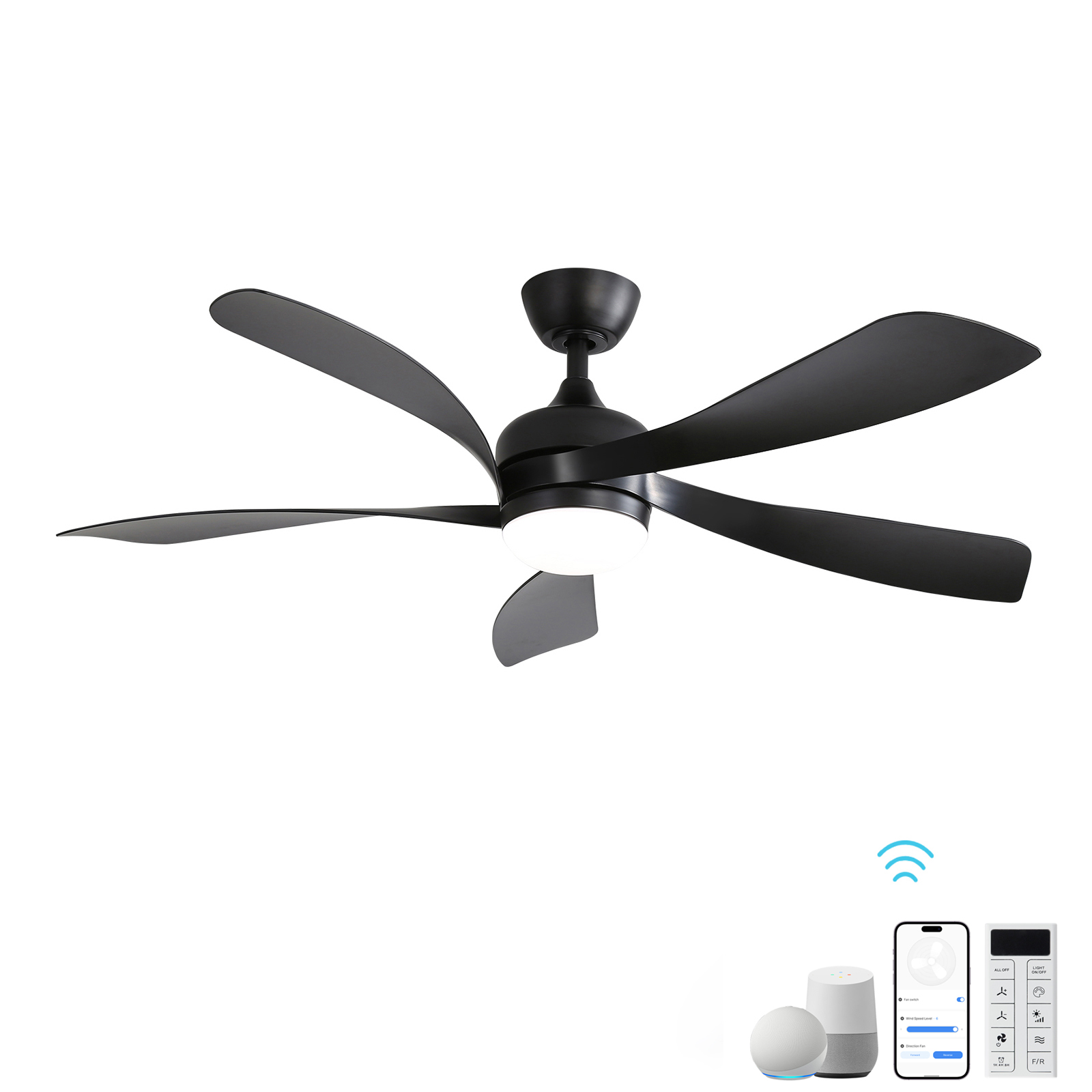 Smart Deckenventilator Mit Beleuchtung 52 Zoll Dc-motor Dimmbar Abs Modern Schwarz