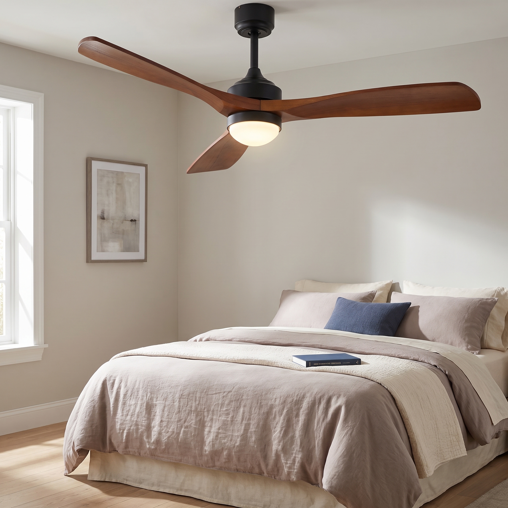 Deckenventilator Mit Beleuchtung 132 Cm 6 Geschwindigkeiten Dimmbar Dc-motor Massivholz Modern Schwarz