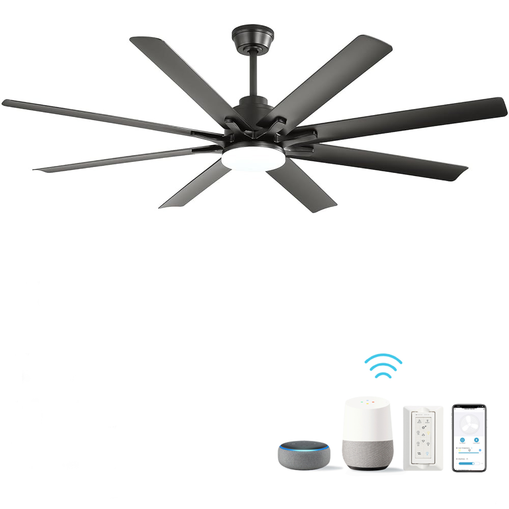 Smarter Deckenventilator 168 Cm Mit 18w Dimmbarem Led-licht Und Reversiblem Dc-motor Abs Modern Schwarz