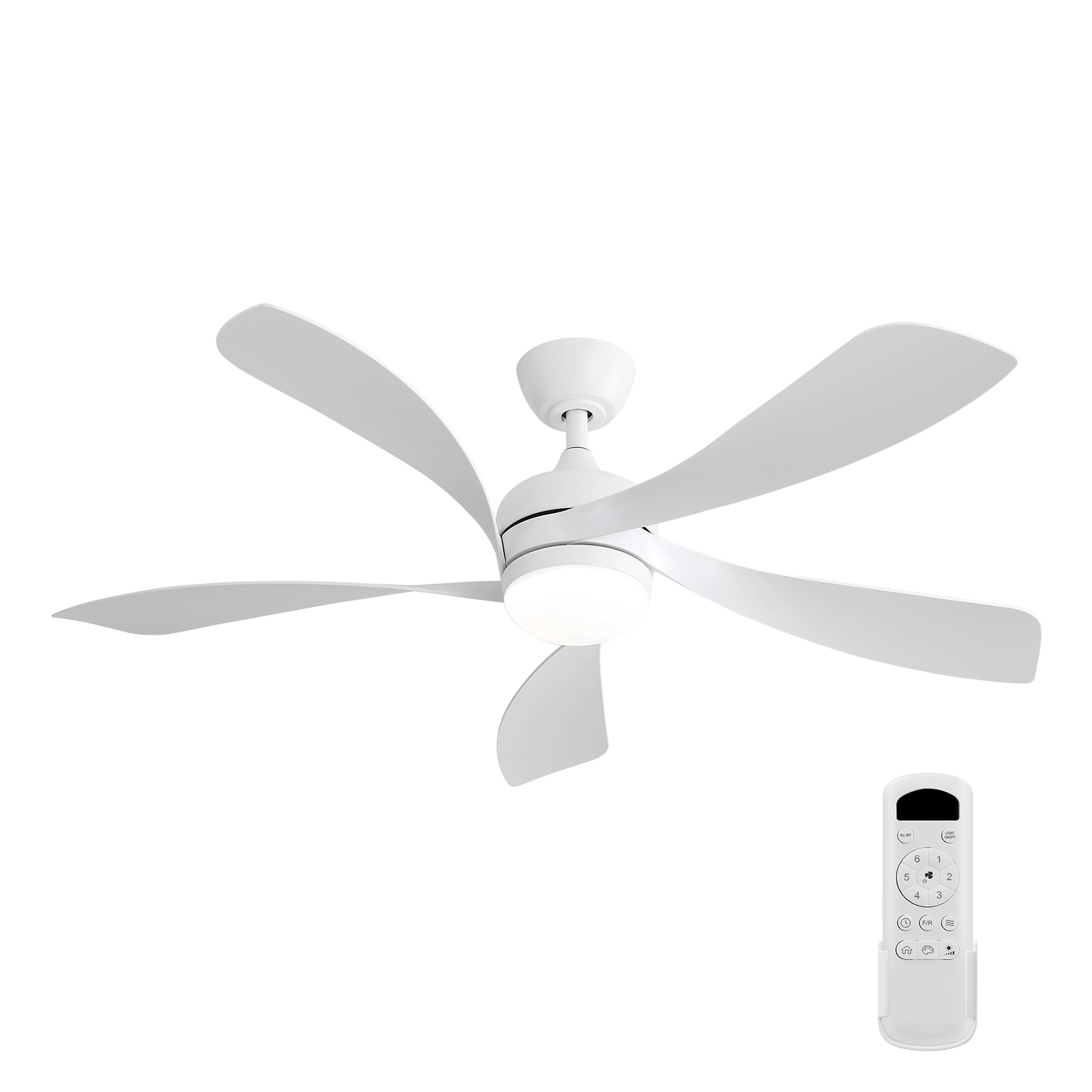 Deckenventilator Mit Beleuchtung 132 Cm, 6 Stufen, Fernbedienung, Led Dimmbar, Abs, Modern, Weiß