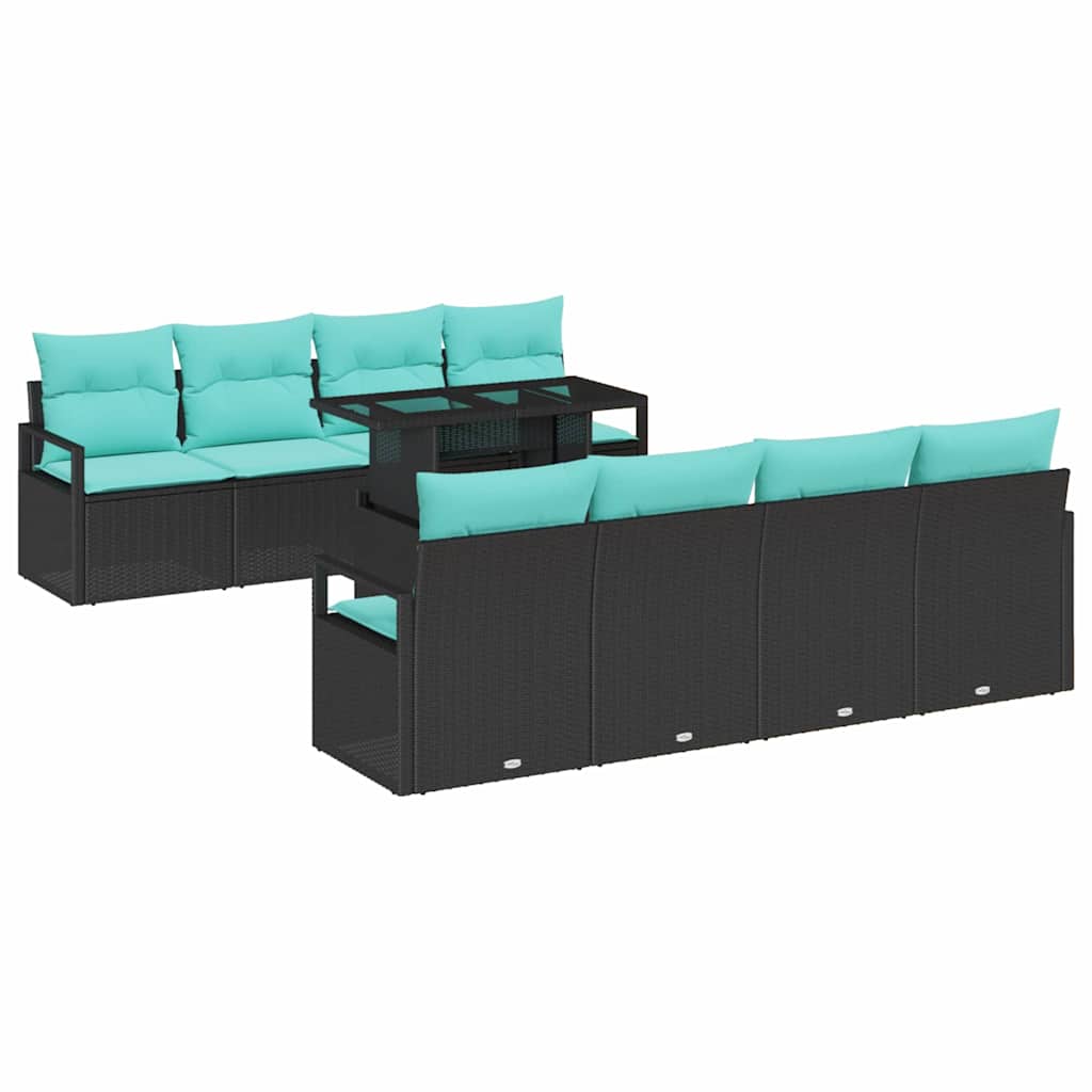 Maison Exclusive - Gartensofa-set 9 Stk. 6-sitzer Schwarz Und Bla