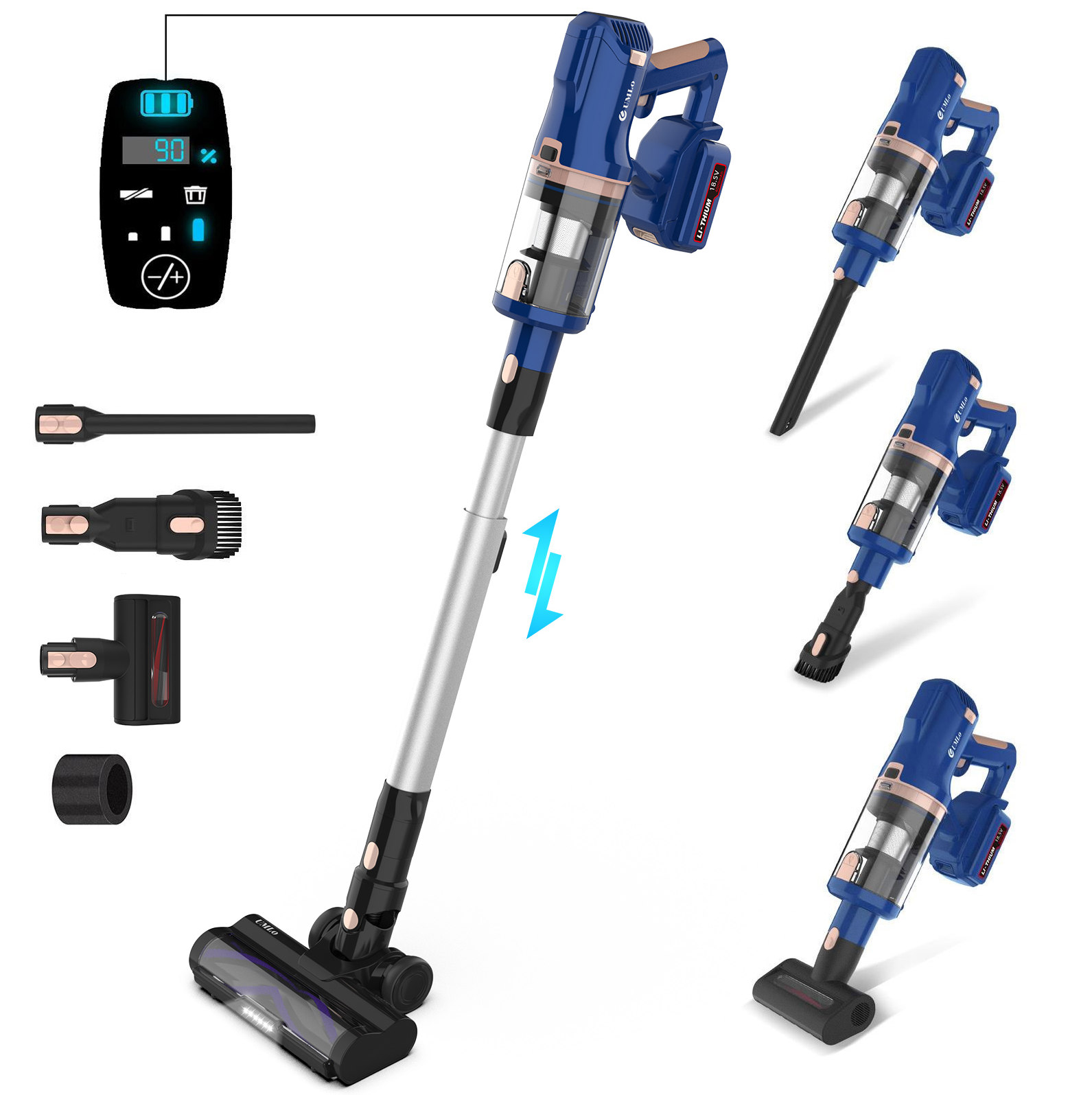 Umlo V11 Akku-staubsauger 2-in-1 Blau 300 W Mit Hepa-filter Und 4000-mah-akku