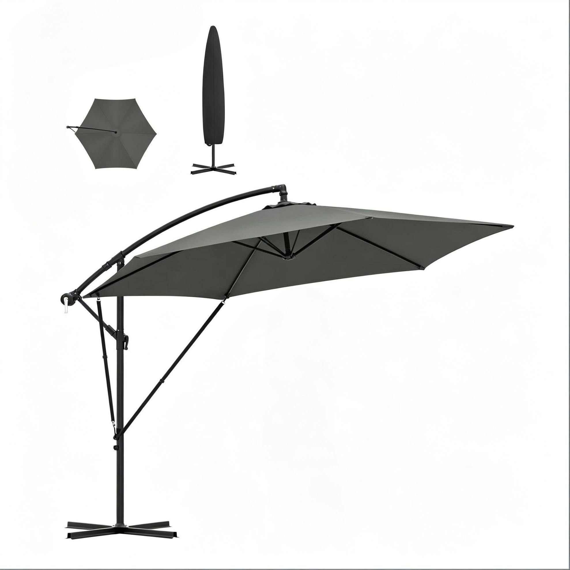 Homvra Ampelschirm 310 X 310 Cm, Klappbar, Metall & Polyester, Dunkelgrau