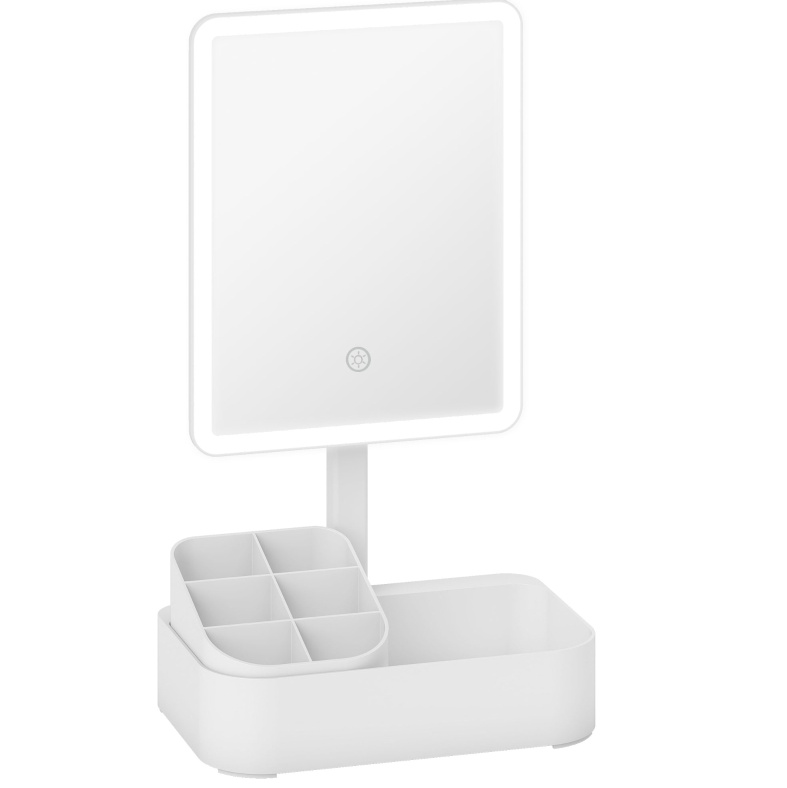 Wiederaufladbarer Led-kosmetikspiegel, 180° Drehbar, 2 Lichtmodi, Weiß Mit Organizer