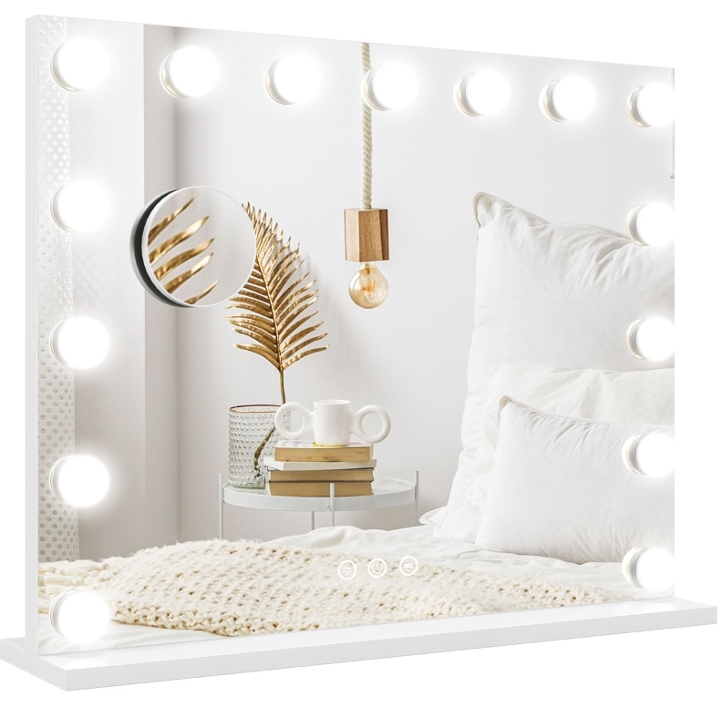 Led-schminkspiegel 58 X 48 Cm Mit 3 Lichtmodi, Dimmbar, Touchsteuerung Und Usb, Weiß