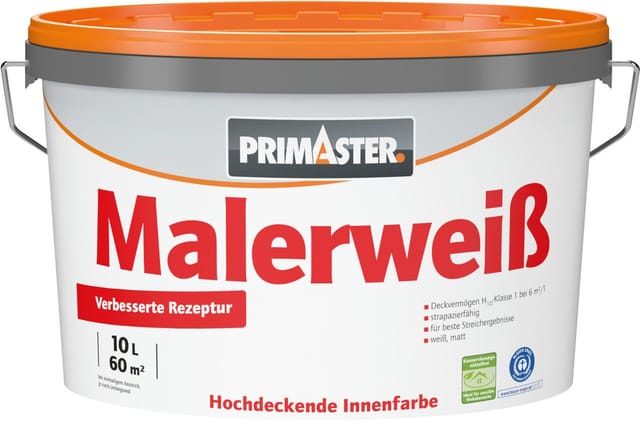Primaster Wandfarbe Malerweiß Konservierungsmittelfrei 10 L