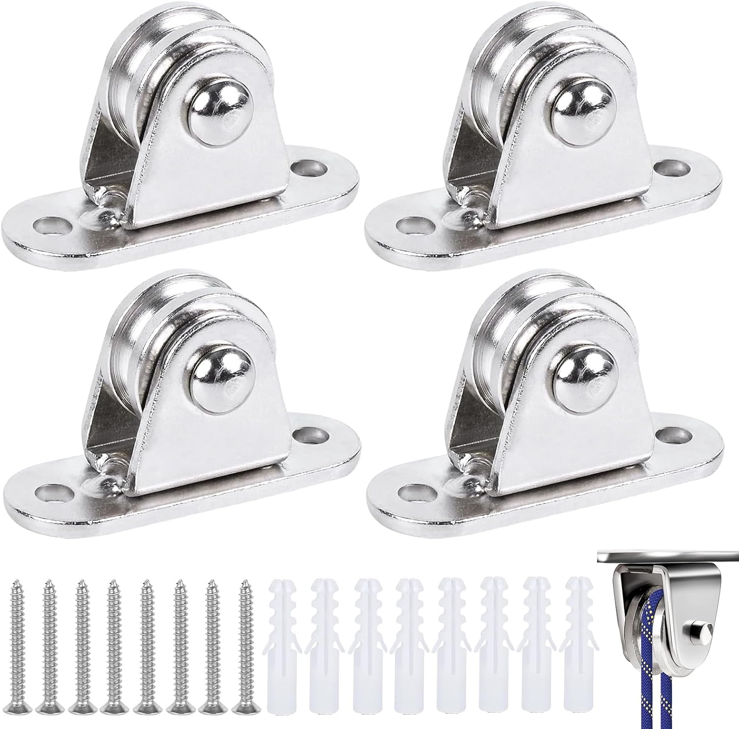 Feststehende Rolle – 4er-set – Vernickeltes Eisen – Kugellager – Für Seile Und Kabel – 6,2 X 2,2 X 3,4 Cm