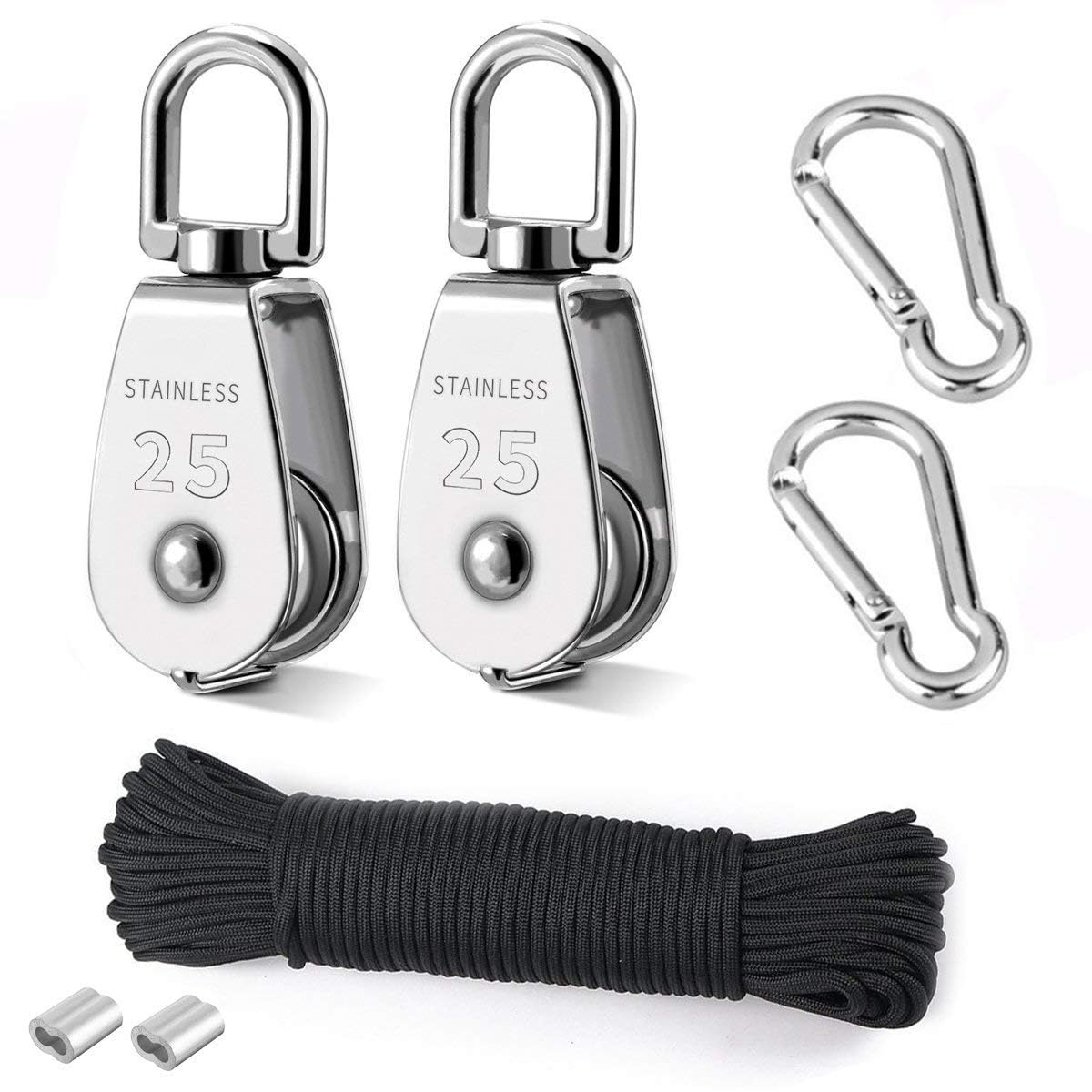 Heberolle – 2 Stück – Edelstahl 304 – Tragkraft 150 Kg – Mit Nylonseil Und Karabiner