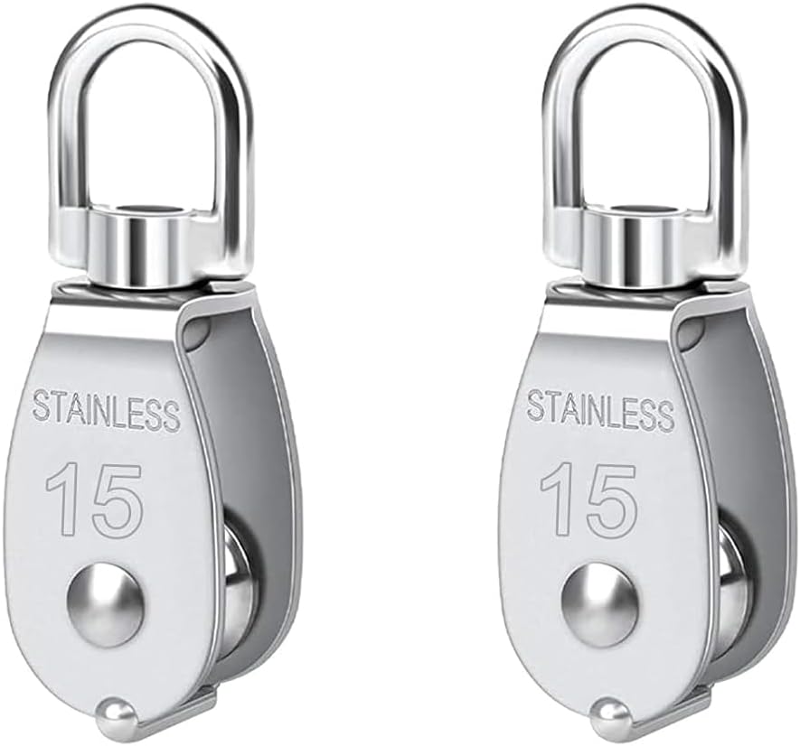 Einzelrolle – 2 Stück – Edelstahl 304 – 360°-drehung – 35 Kg Tragfähigkeit – M15