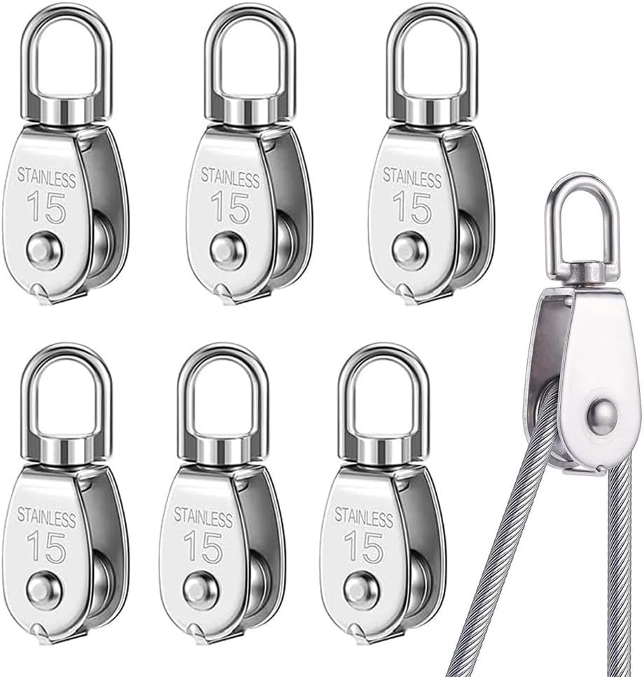 M15 Einzelrolle – 6er-pack – Edelstahl 304 – 360° Drehbarer Haken – Für 6-mm-seil – Tragkraft 35 Kg