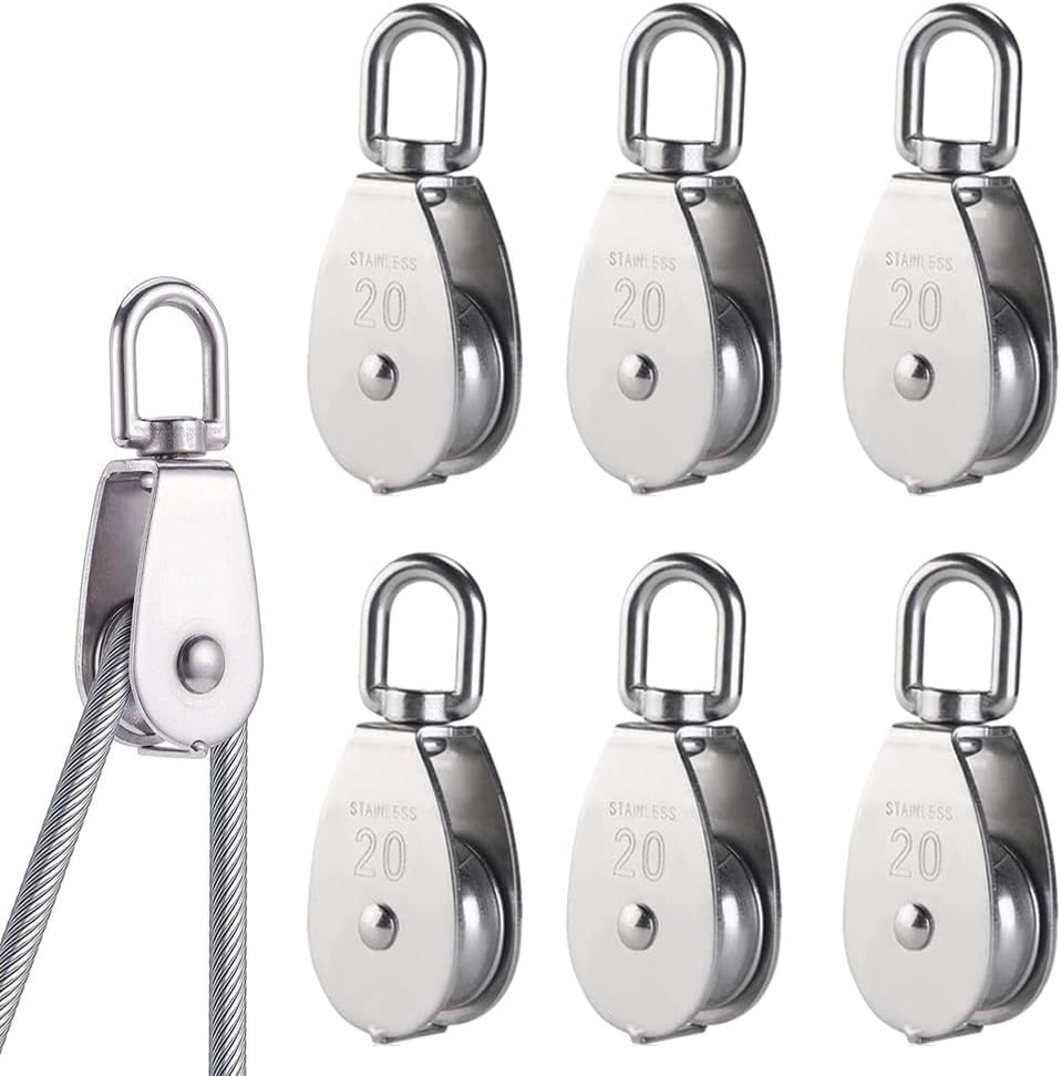 M20 Einzelrolle – 6er-pack – Edelstahl 304 – 360° Drehbarer Haken – Für 8-mm-seil – Tragkraft: 75 Kg