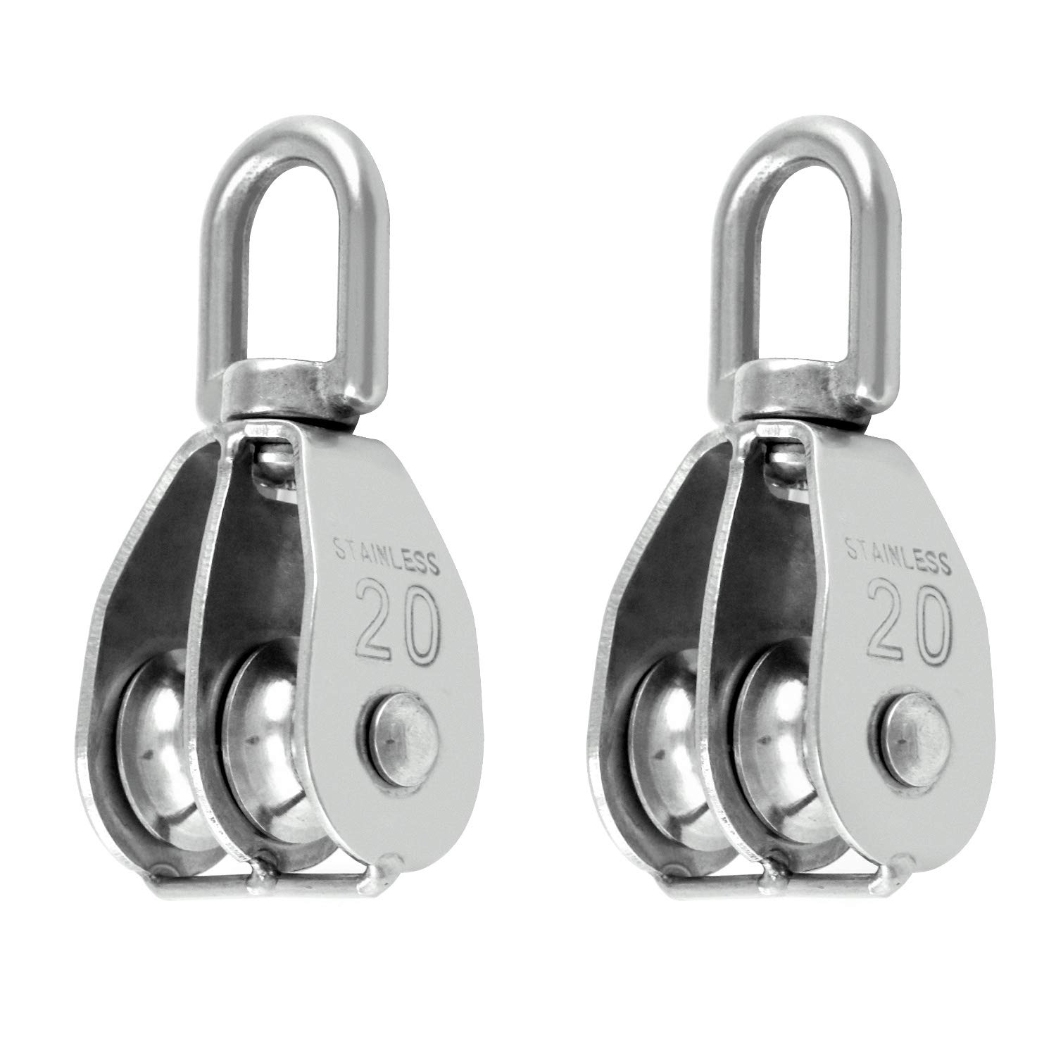 Doppelrollenblock – 2er-set – Edelstahl 304 – 360°-drehung – Heben Und Ziehen – M20 Für 6-mm-seil