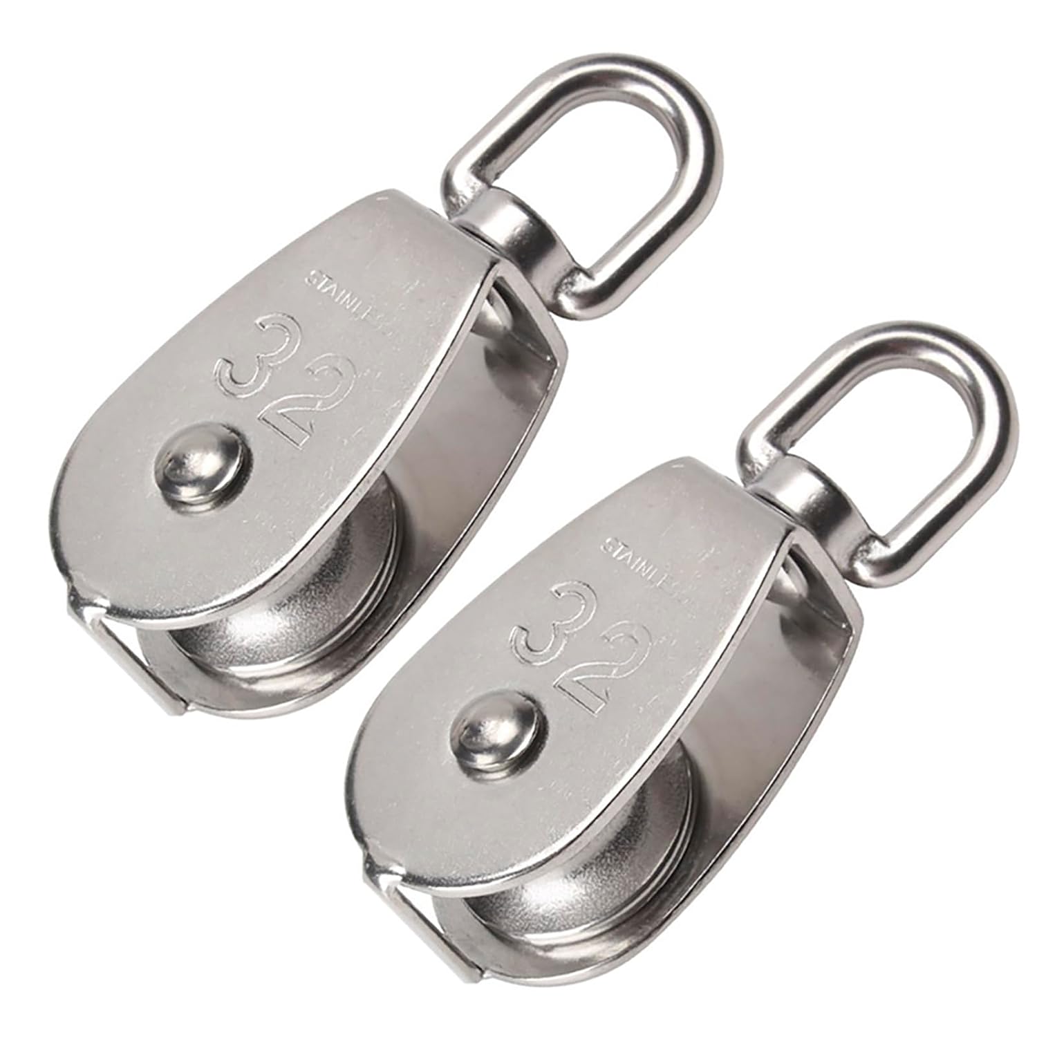 Einzelrolle – 2 Stück – Edelstahl 304 – 360°-drehung – Tragfähigkeit 250 Kg – Durchmesser 32 Mm