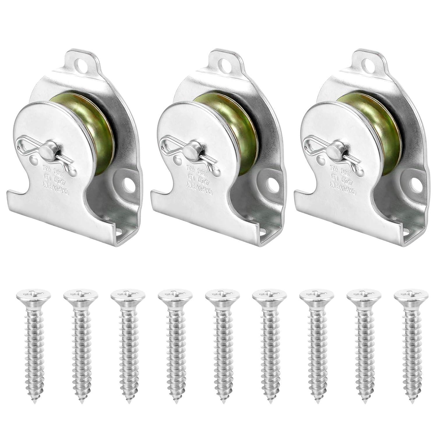 Heberolle – 3er-set – Verzinktes Metall – Kugellager – Tragfähigkeit 190 Kg – Für 9,5-mm-seil