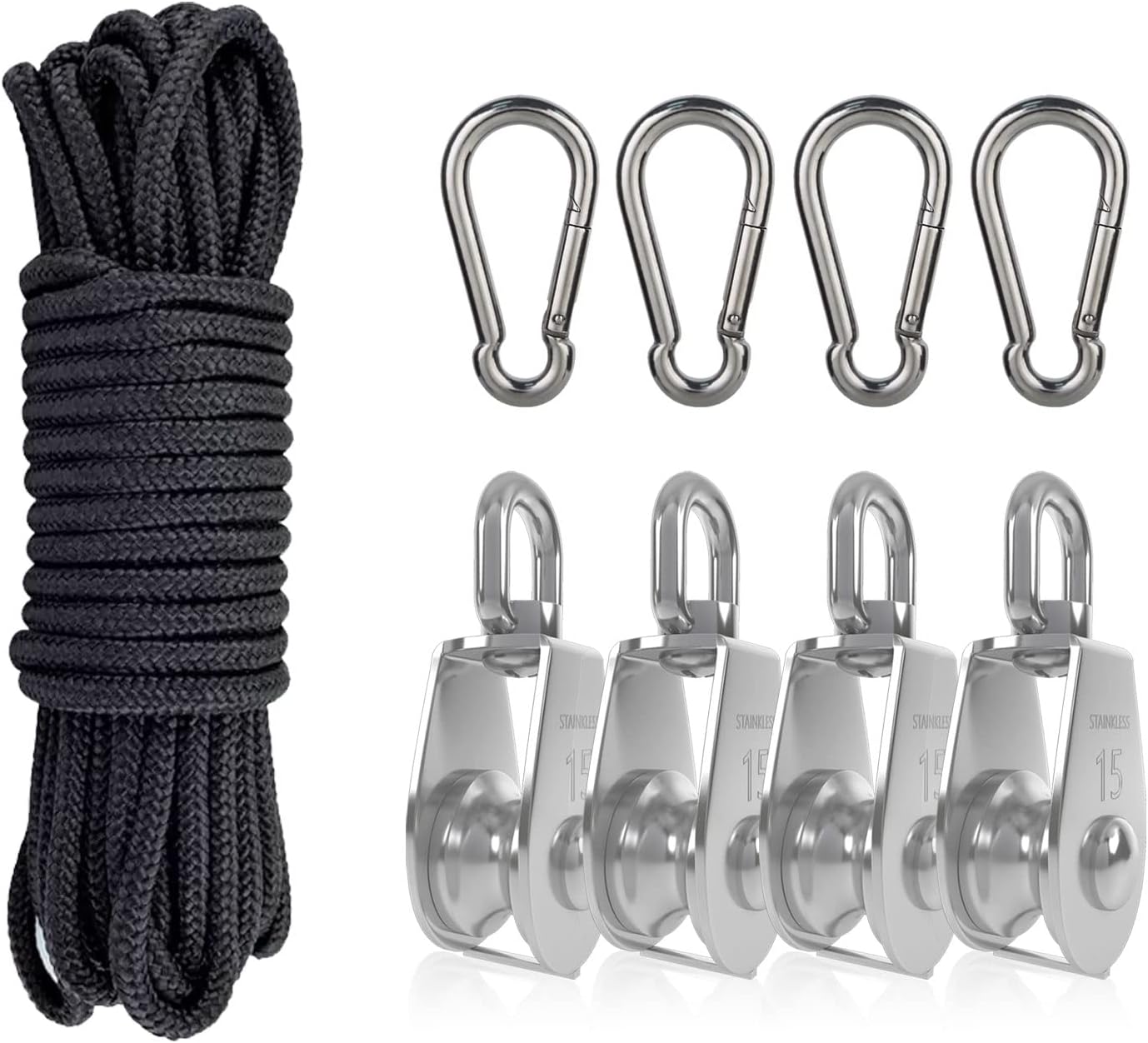 Einzelrolle M15 Edelstahl 304 - 4er-pack - 35 Kg Tragfähigkeit - 360°-drehung - Für Stahl- Und Nylonseile - Segel- Und Krananwendungen