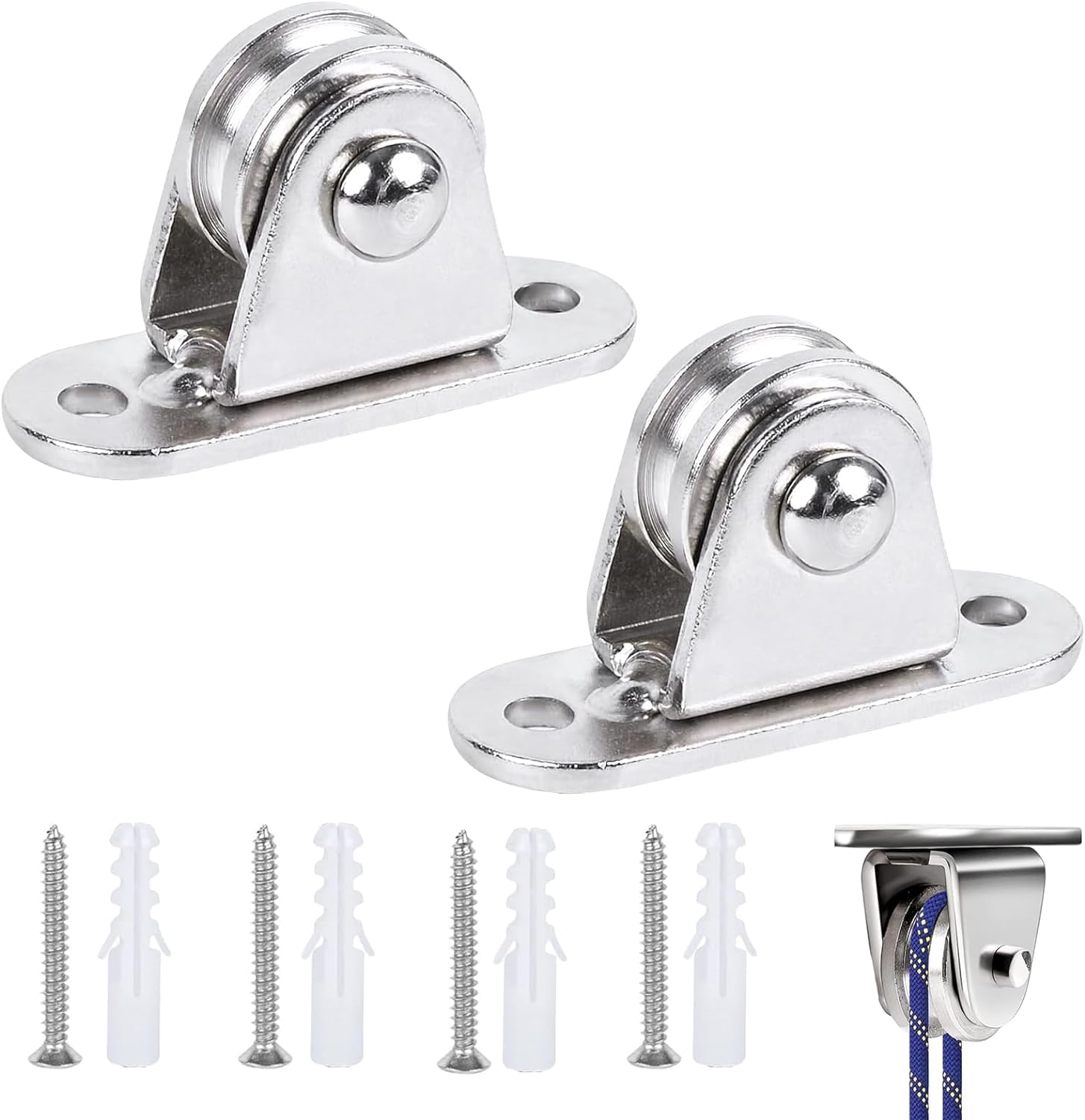 Umlenkrolle – 2er-set – Vernickeltes Eisen – Kugellager – Für Seile Und Kabel – 6,2 X 2,2 X 3,4 Cm