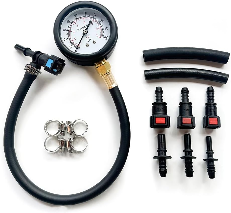 Kraftstoffdruckprüfset, Schwarzes Metall, Messbereich 0–7 Bar, Adapter Für Auto/motorrad, Motordiagnose