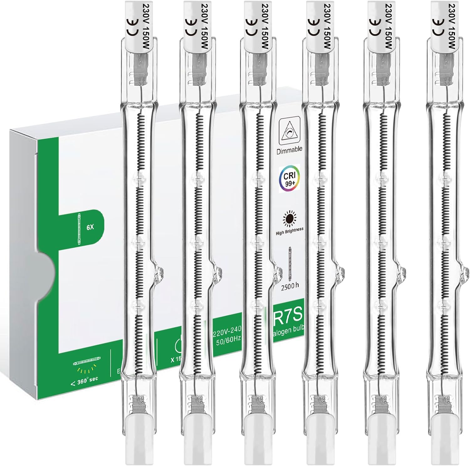 R7s 118 Mm 150 W Halogenlampen, 6er-pack, Warmweiß 2700 K, Dimmbar, Für Innen- Und Außenbeleuchtung