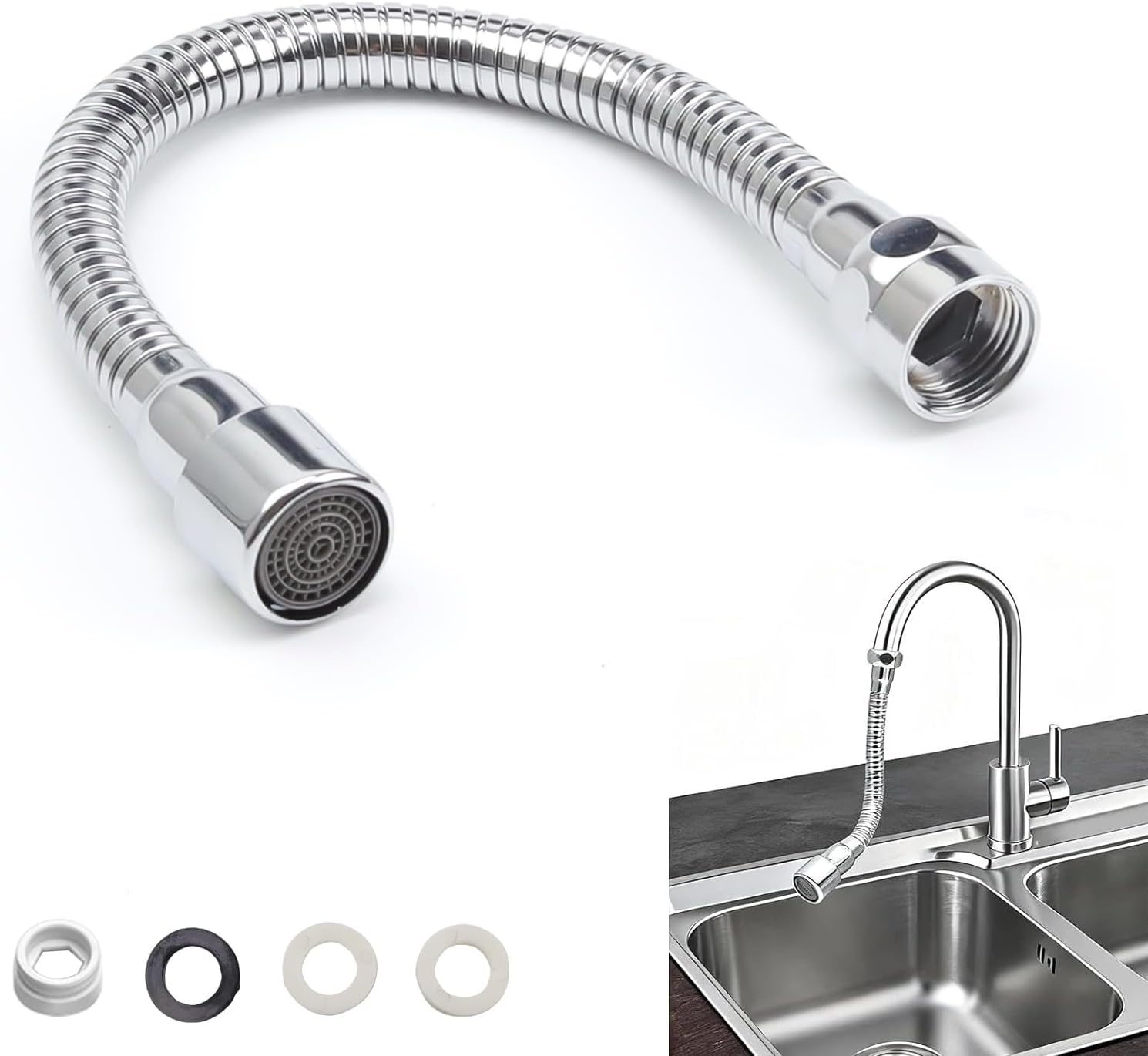 30 Cm Lange, Flexible Und Verstellbare 360°-armaturenverlängerung Aus Edelstahl Mit Adaptern Für Küche Und Bad