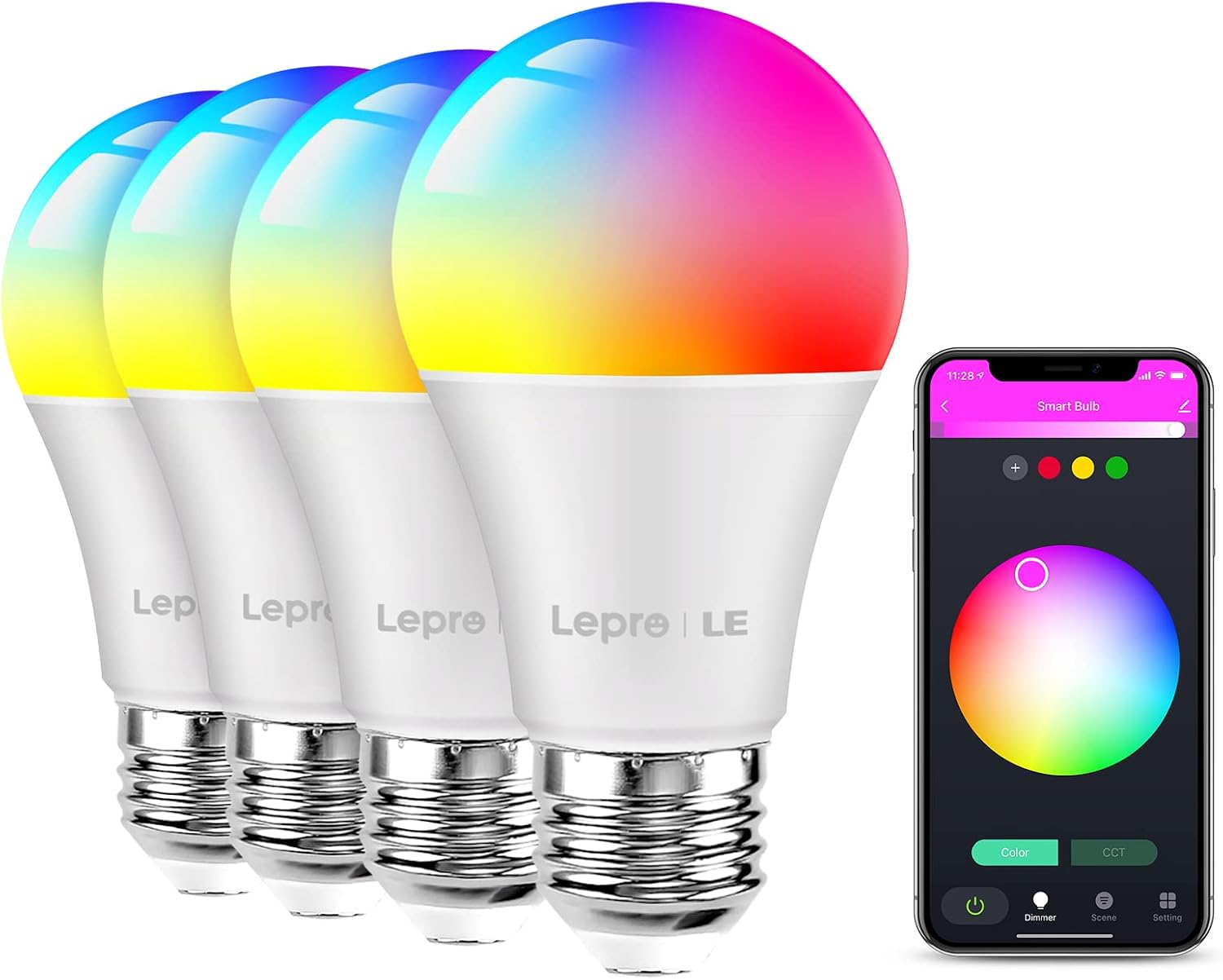 E27 Rgb Smart-glühbirne – 4er-pack – 9w Smart-led – Sprach- Und App-steuerung – Wohnzimmer, Schlafzimmer, Küche – Warmweiß Und Farben