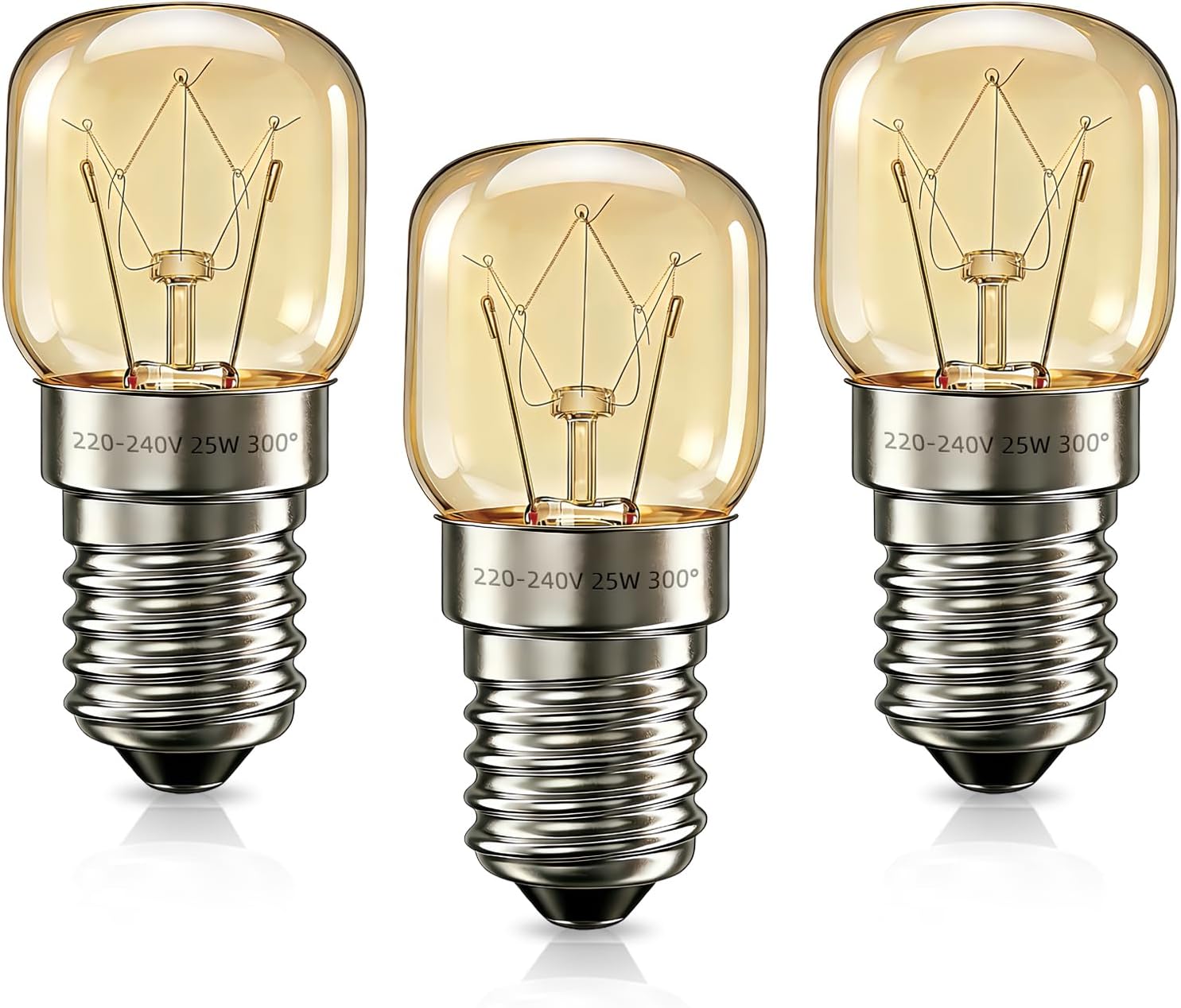E14 Ofenlampe, Dimmbar, 300 Grad, Warmweiß 2700k, Hitzebeständiges Glas, Mikrowellengeeignet, Salzkristalllampe, 3er-pack
