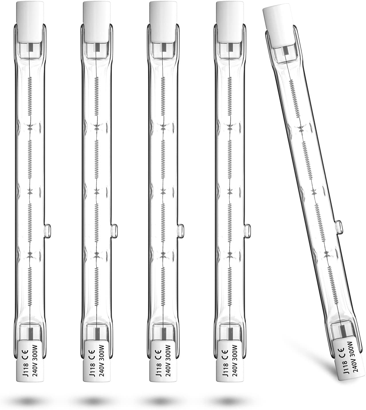 R7s 118 Mm 300 W Dimmbare Halogenlampe, Warmweiß 2800 K, Lineare Innen-/außenbeleuchtung, 5er-pack