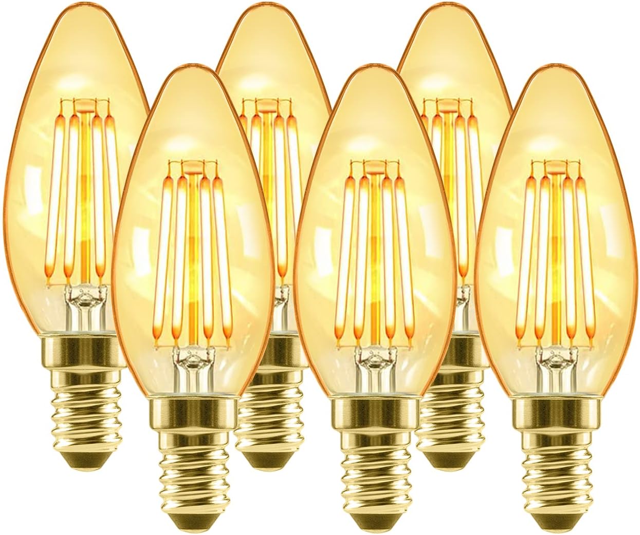 E14 Led-filamentlampe, 4 W, Warmweiß (2500 K), Vintage-glas, Nicht Dimmbar, Entspricht 35 W, Für Kronleuchter Und Inneneinrichtung, 6er-pack