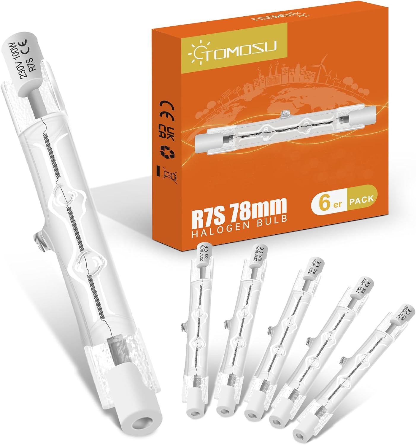 R7s 78 Mm 100 W Warmweiße, Dimmbare Halogenlampe Mit Hoher Helligkeit Für Außen- Und Innenbeleuchtung, 6er-pack